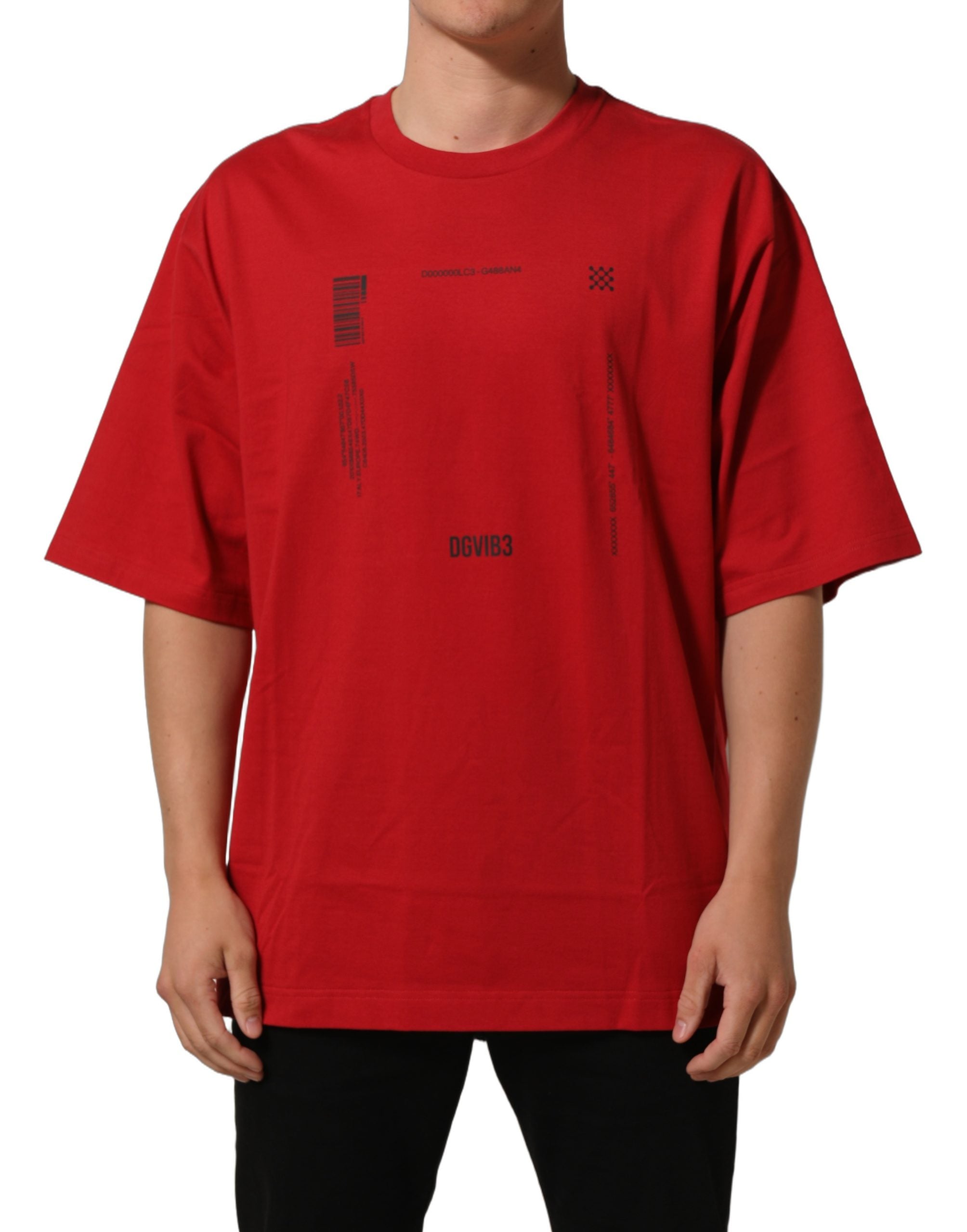 Dolce & Gabbana Red Cotton Graphic Print Crew Neck T-shirt