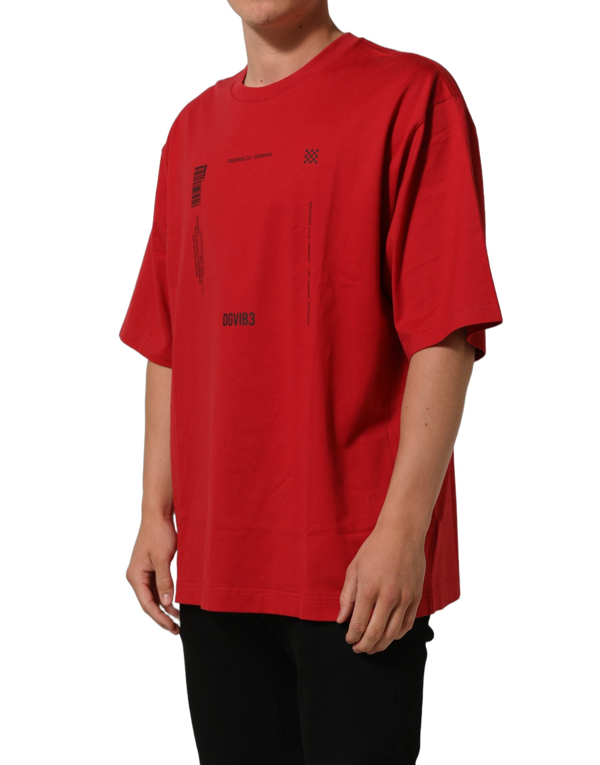 Dolce & Gabbana Red Cotton Graphic Print Crew Neck T-shirt
