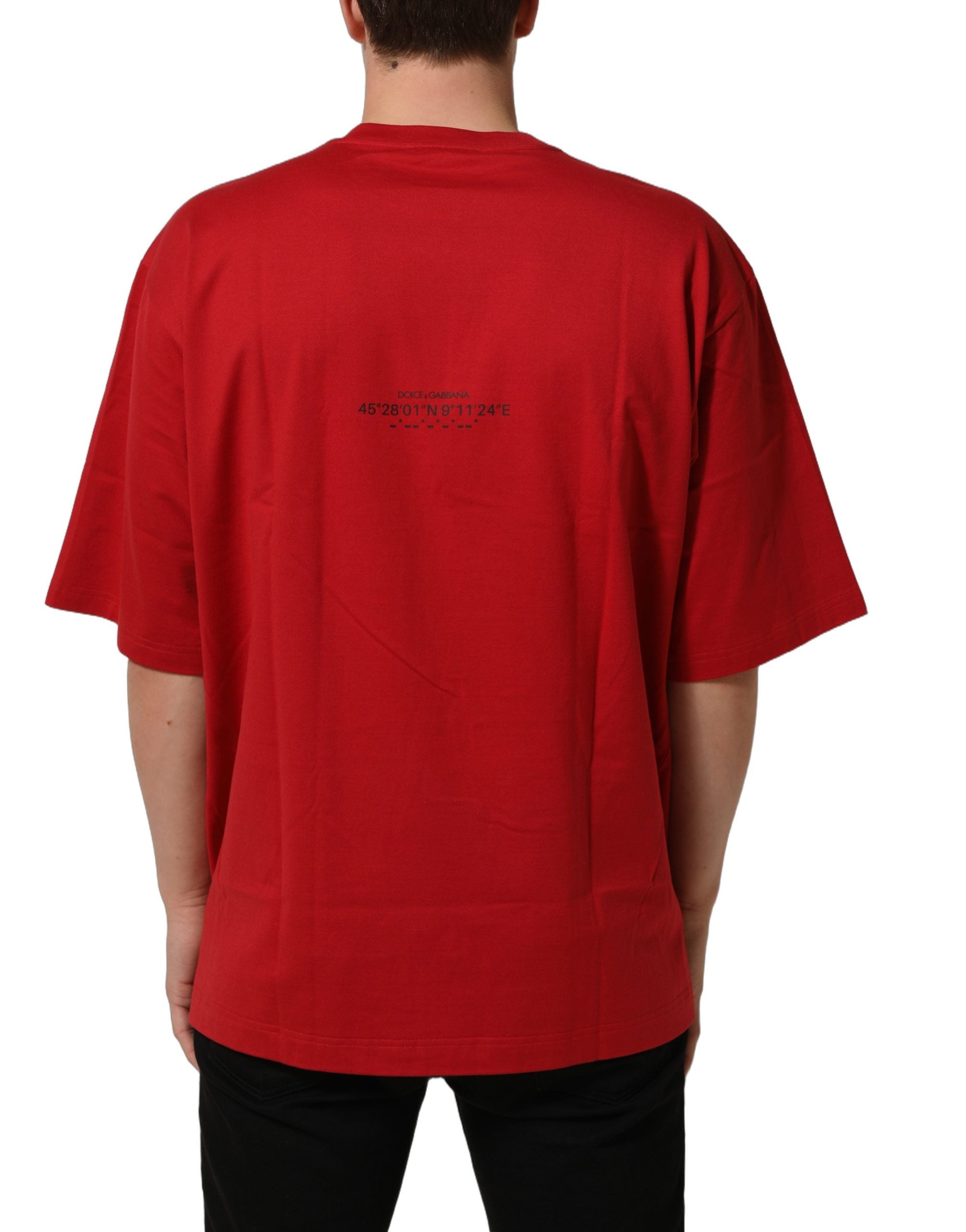 Dolce & Gabbana Red Cotton Graphic Print Crew Neck T-shirt