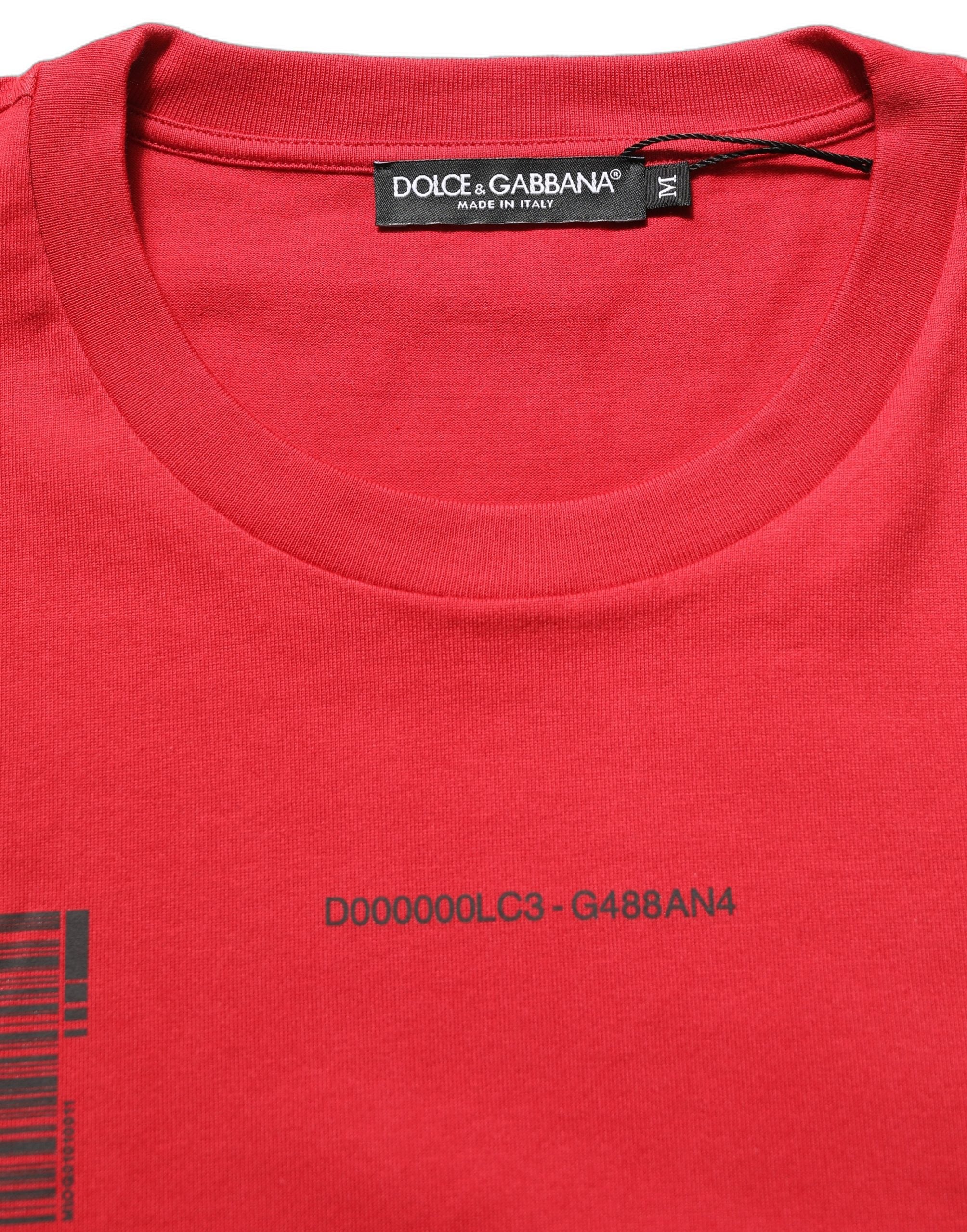 Dolce & Gabbana Red Cotton Graphic Print Crew Neck T-shirt