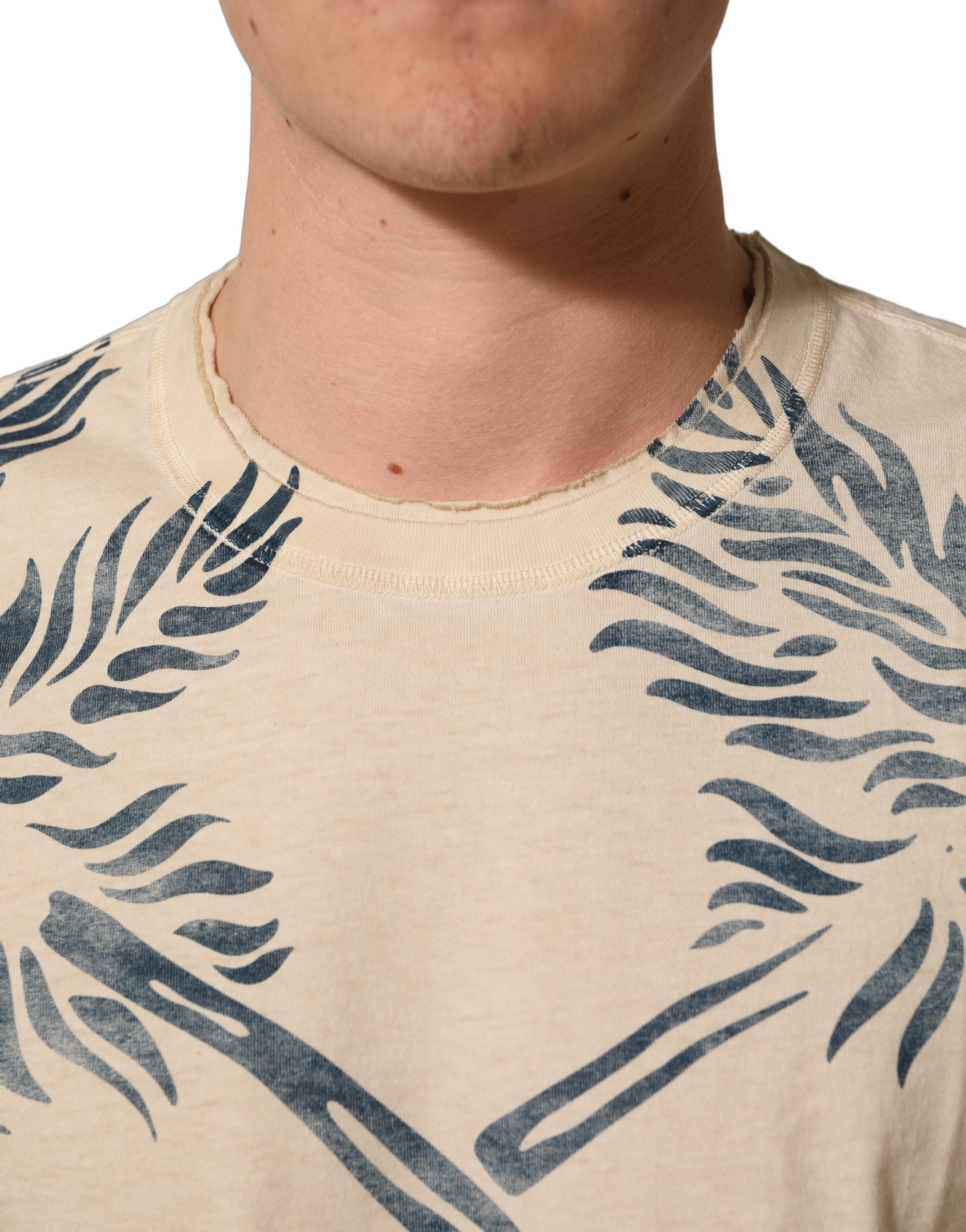 Dolce & Gabbana Beige Cotton Graphic Print Crew Neck T-shirt