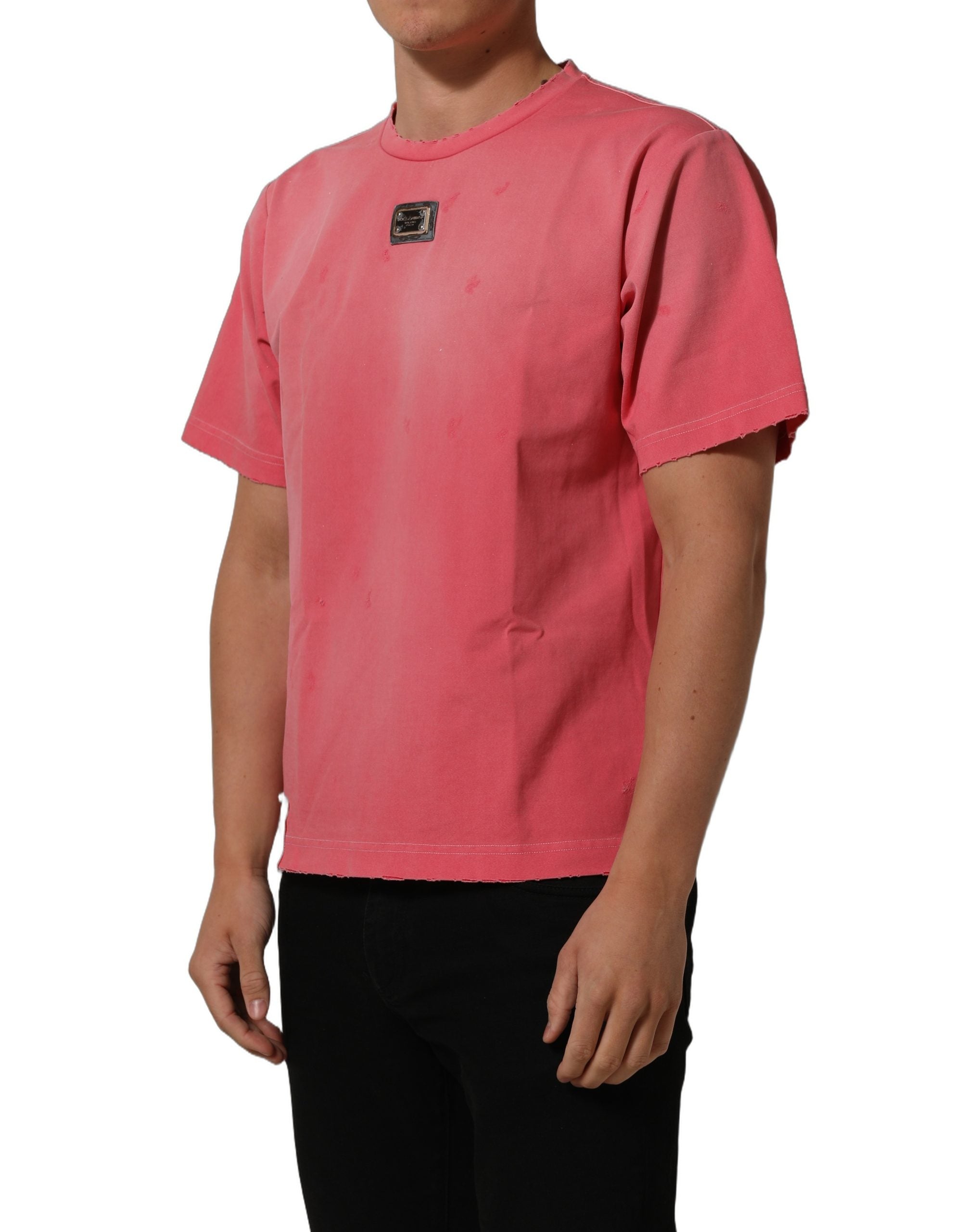 Dolce & Gabbana Pink Re-Edition Distressed Crew Neck T-shirt