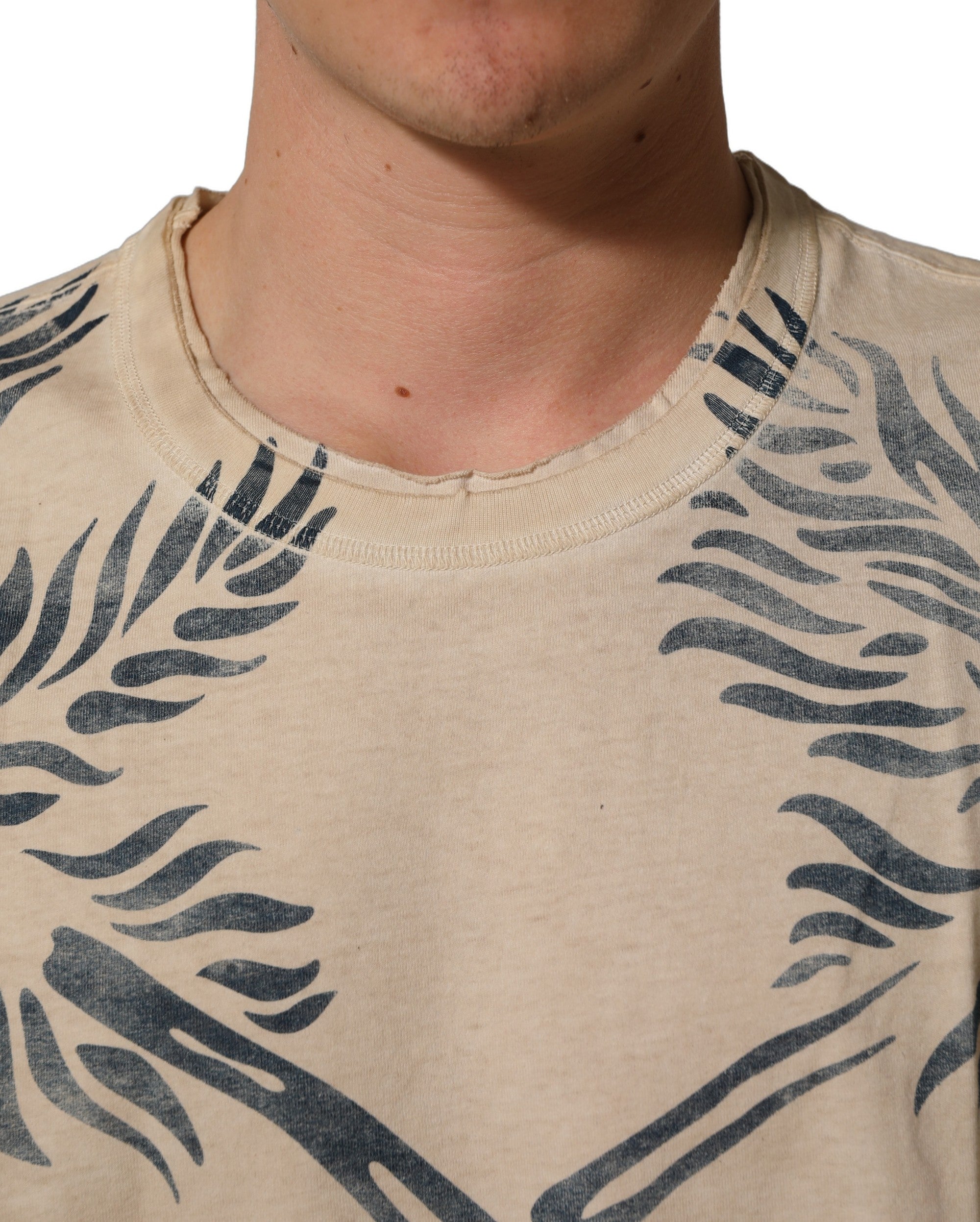 Dolce & Gabbana Beige Cotton Graphic Print Crew Neck T-shirt