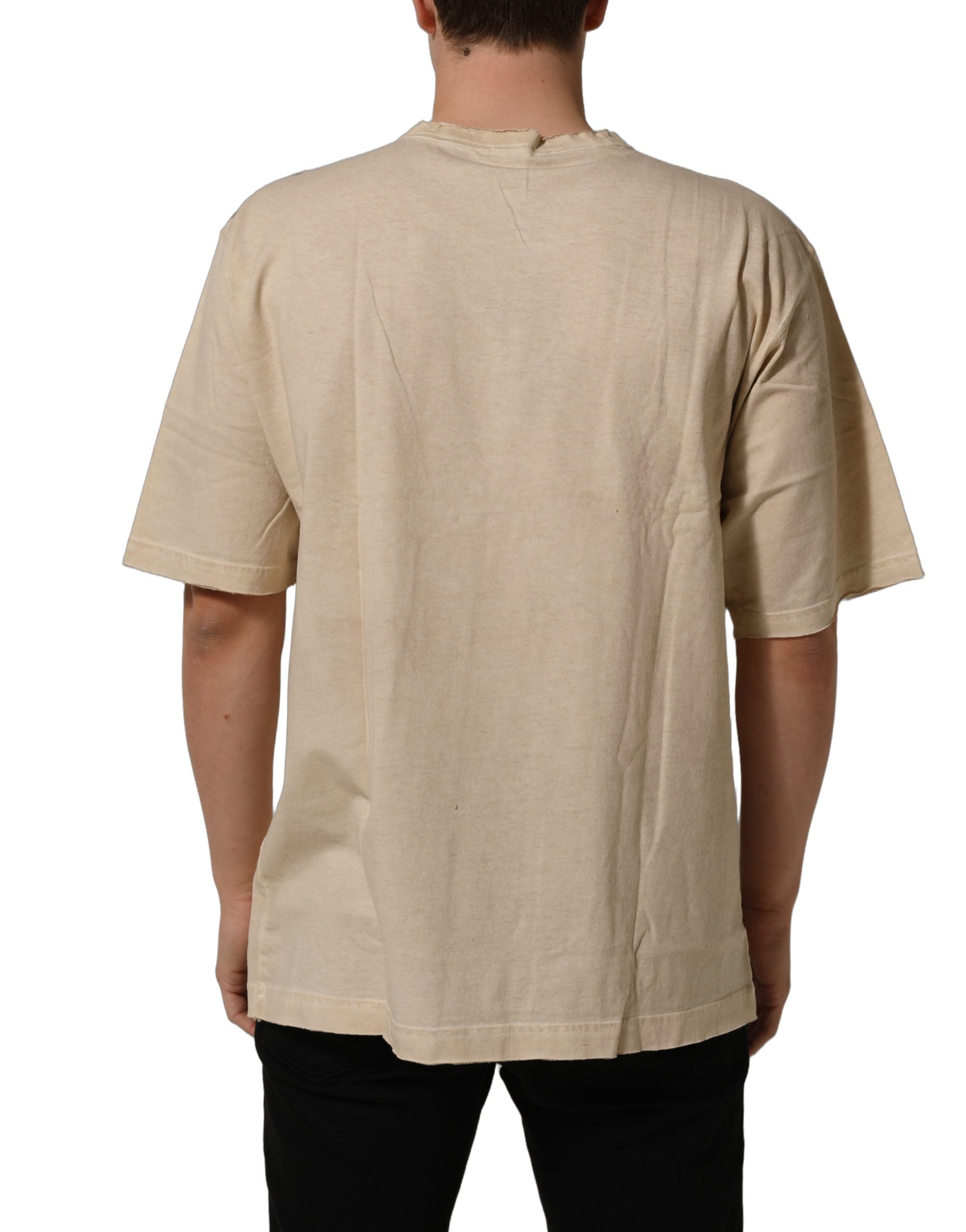 Dolce & Gabbana Beige Cotton Graphic Print Crew Neck T-shirt
