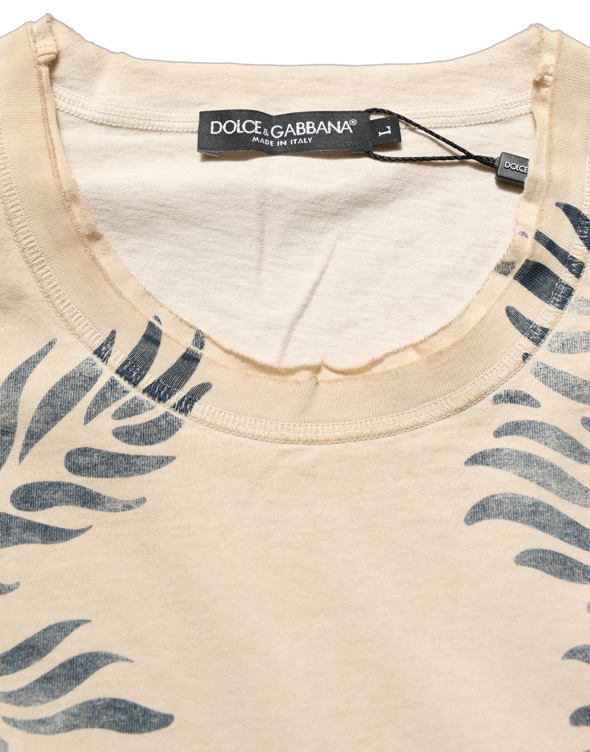 Dolce & Gabbana Beige Cotton Graphic Print Crew Neck T-shirt