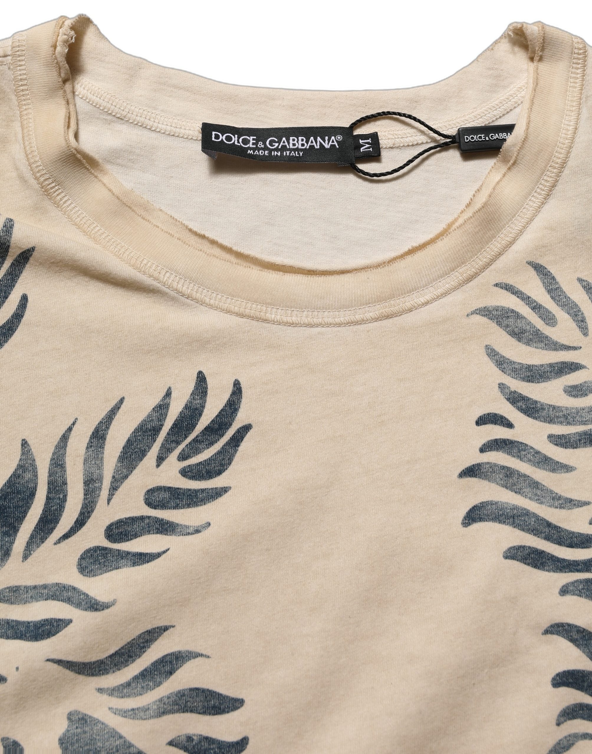 Dolce & Gabbana Beige Cotton Graphic Print Crew Neck T-shirt