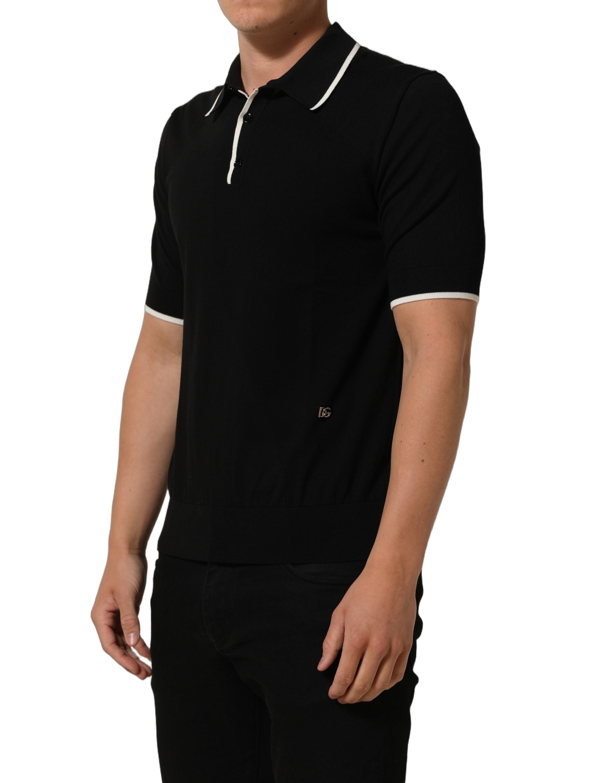 Dolce & Gabbana Black Cotton Collared Short Sleeves Polo T-shirt