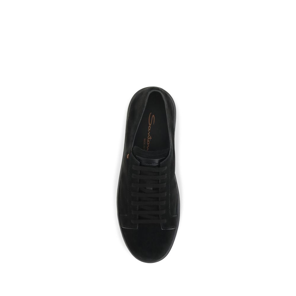 Santoni Black Calf Leather Bos Taurus Low Top Sneakers