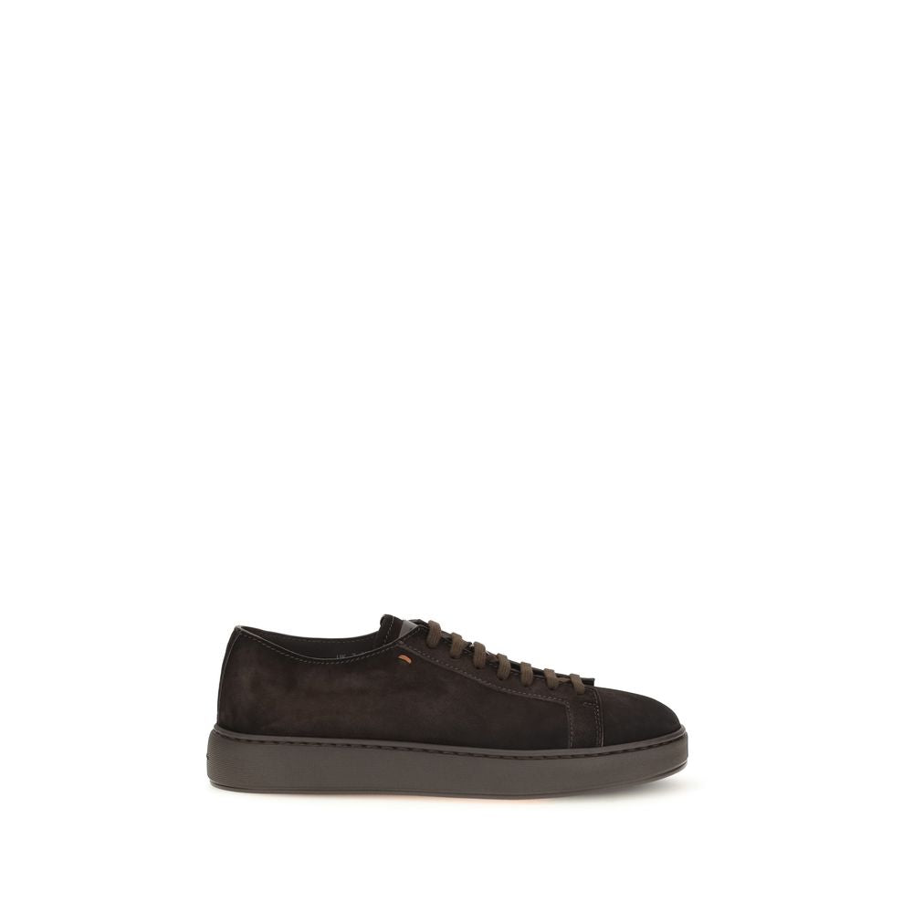 Santoni Brown Calf Leather Bos Taurus Low Top Sneakers