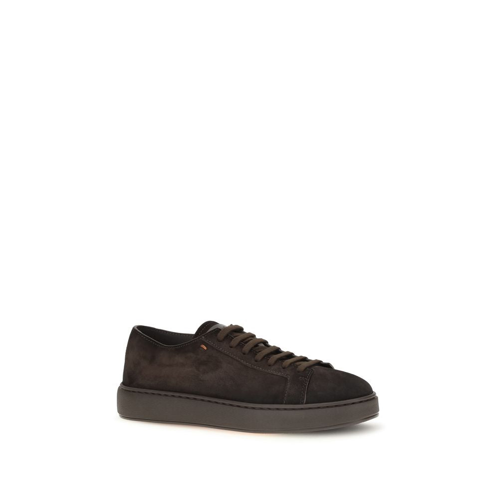 Santoni Brown Calf Leather Bos Taurus Low Top Sneakers