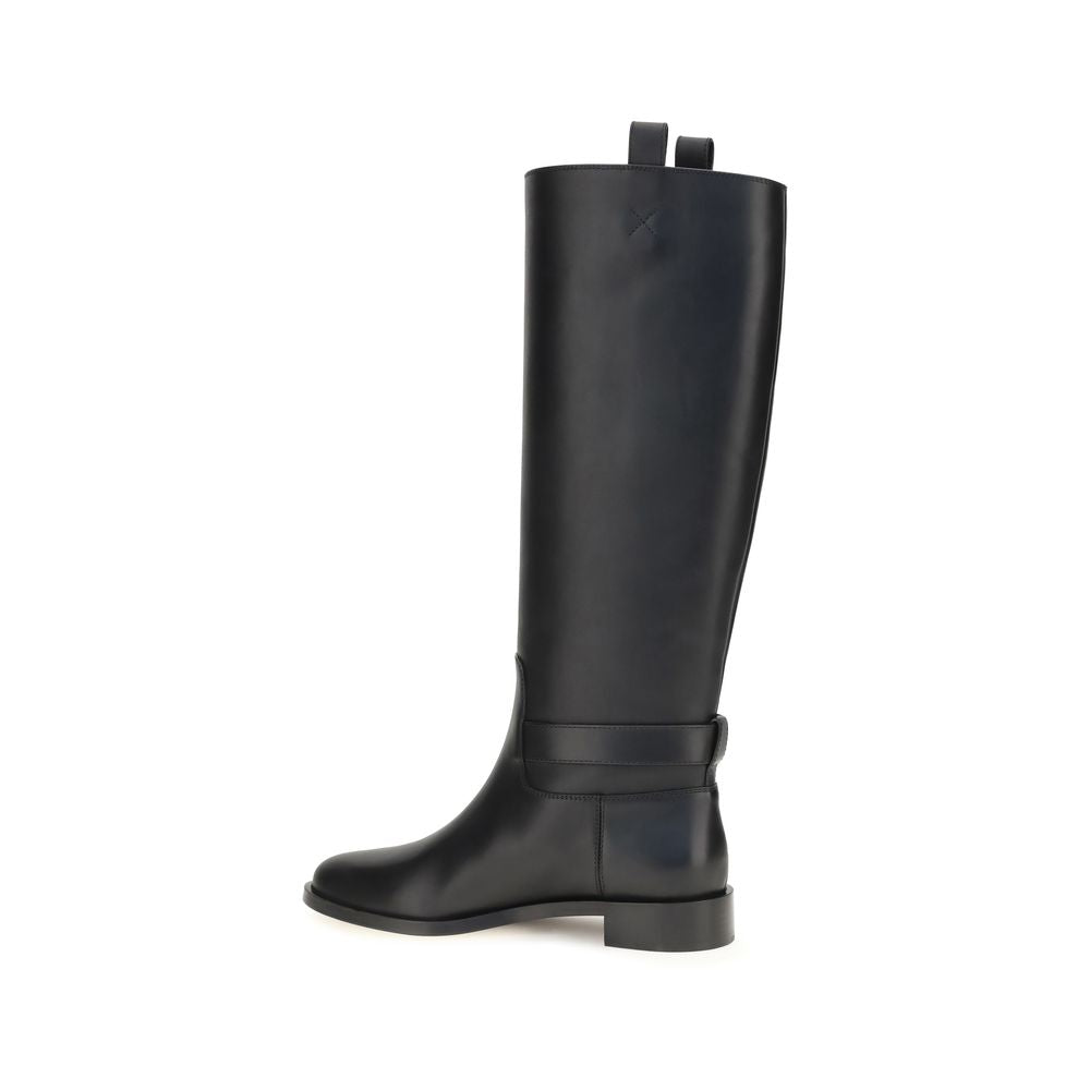 Ferragamo Black Calf Leather Bos Taurus Boots
