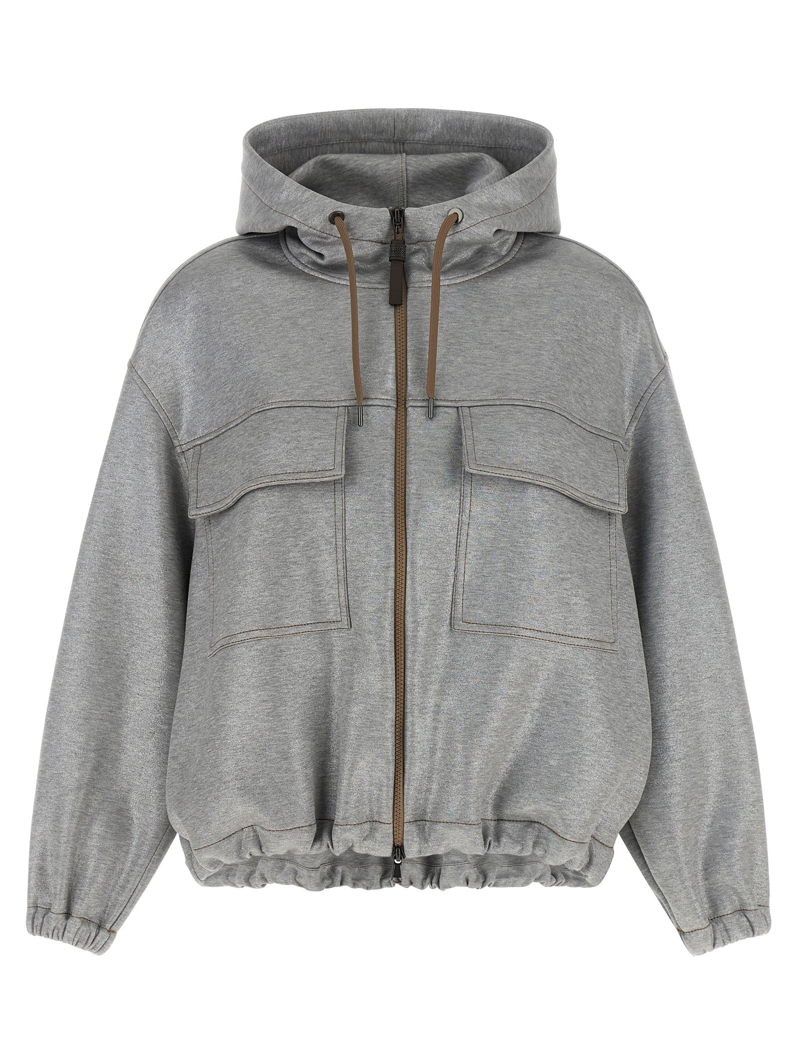 Brunello Cucinelli Silver Cotton Bomber