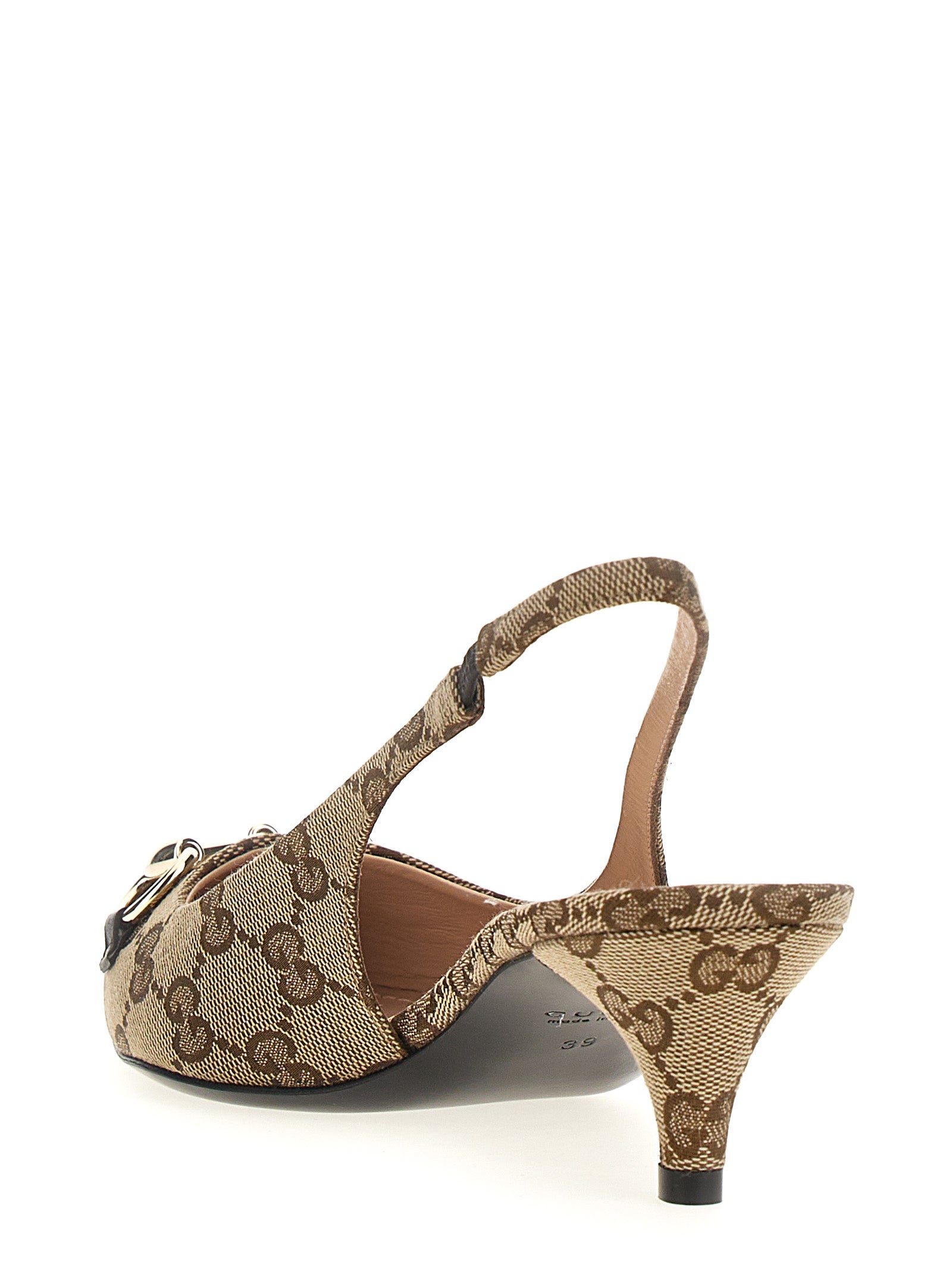 Gucci Beige Logo Kitten Heel Slingback Pumps