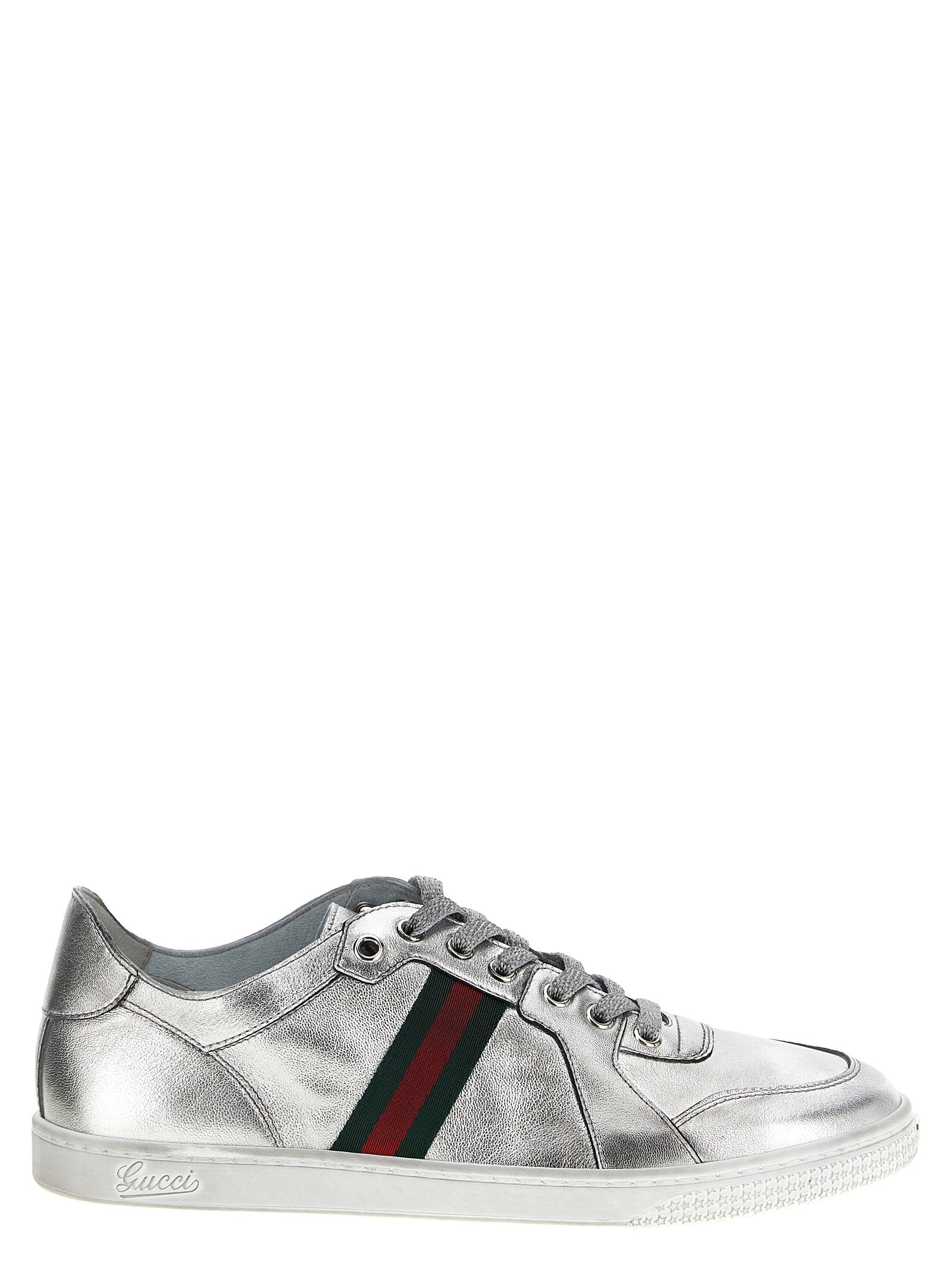 Gucci Silver Lamb Leather Athletic Sneakers