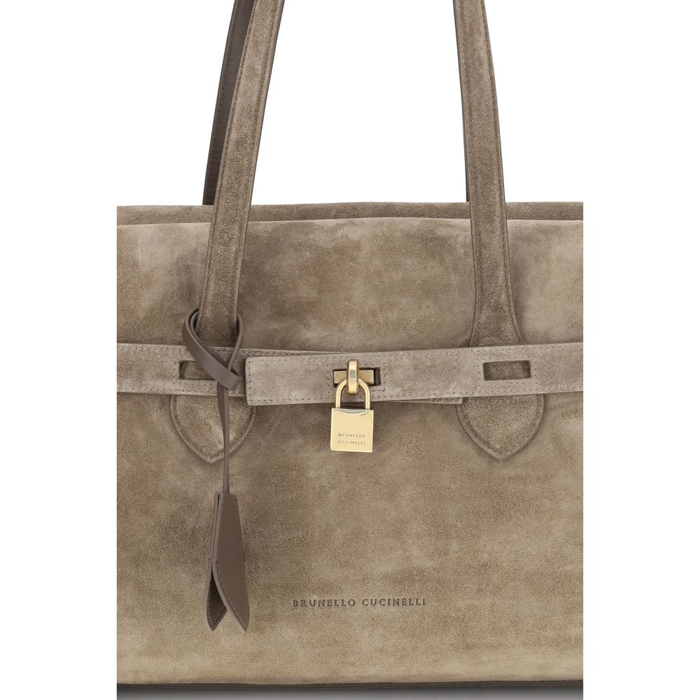 Brunello Cucinelli Beige Calf Leather Bos Taurus Shoulder Bag