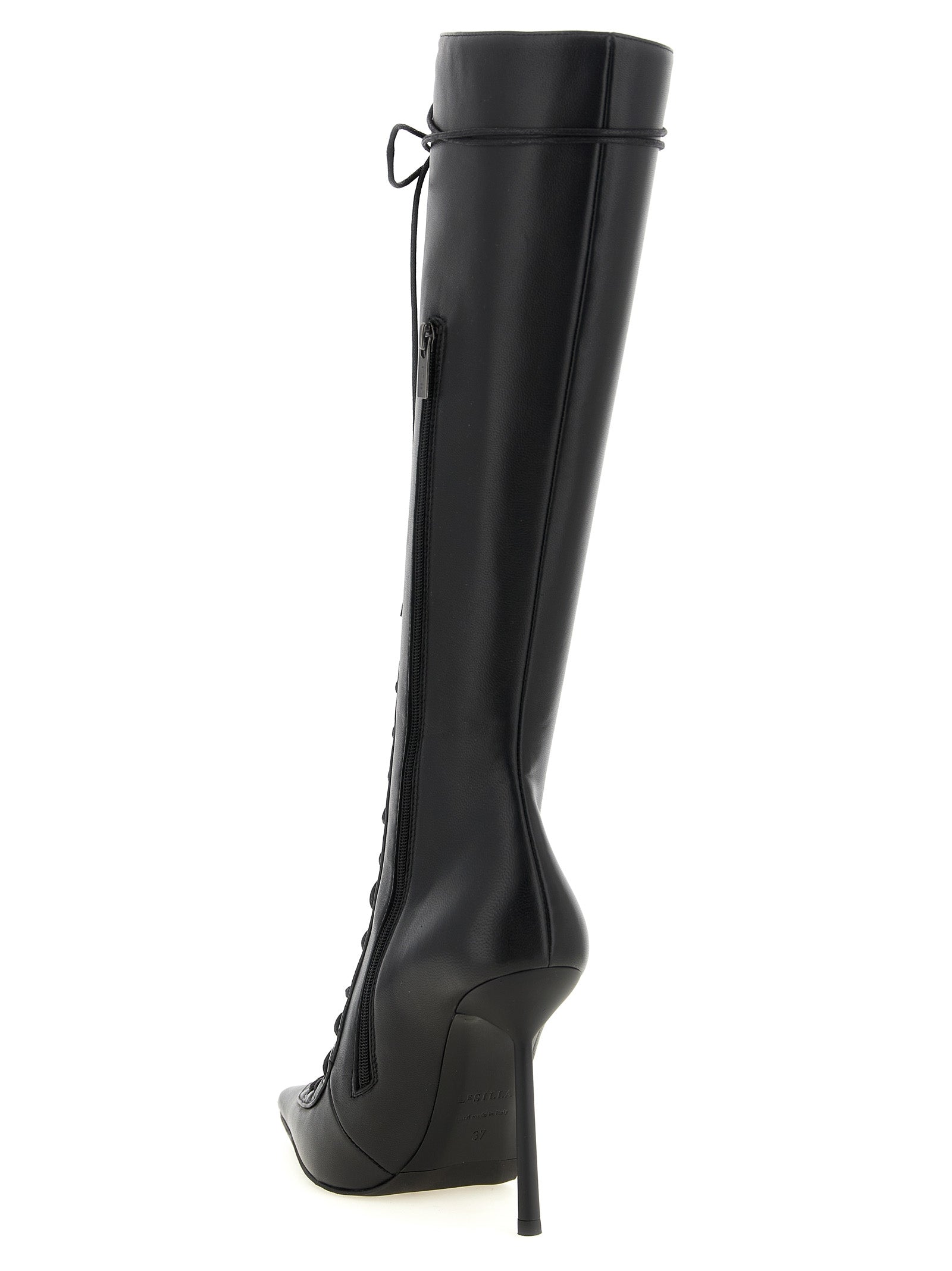 LE SILLA Black Lamb Leather Over The Knee