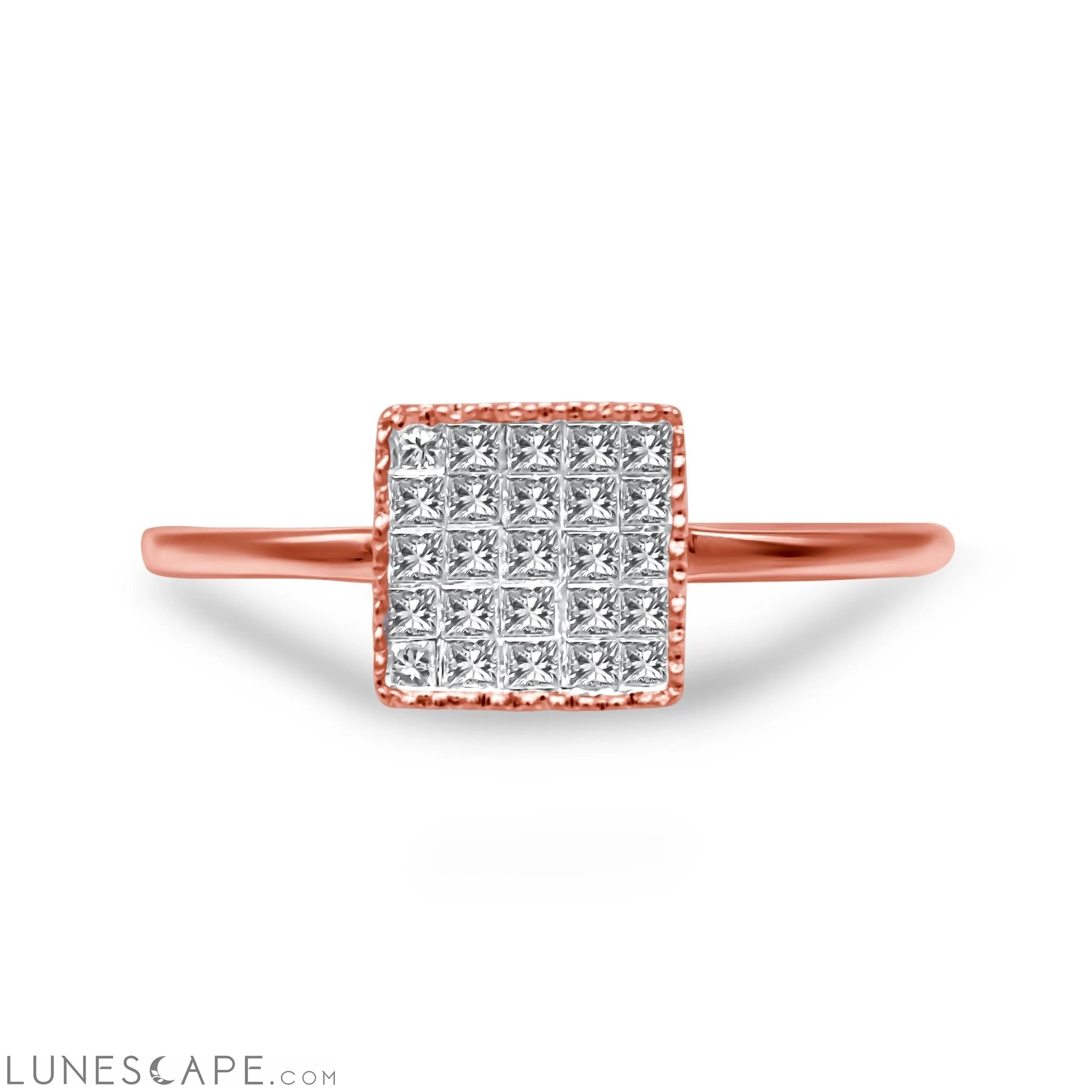 10K Rose Gold 1/3 Cttw Invisible Set Princess Cut Diamond Composite Square Shape Ring for Women (H-I Color, I1-I2 Clarit LUNESCAPE