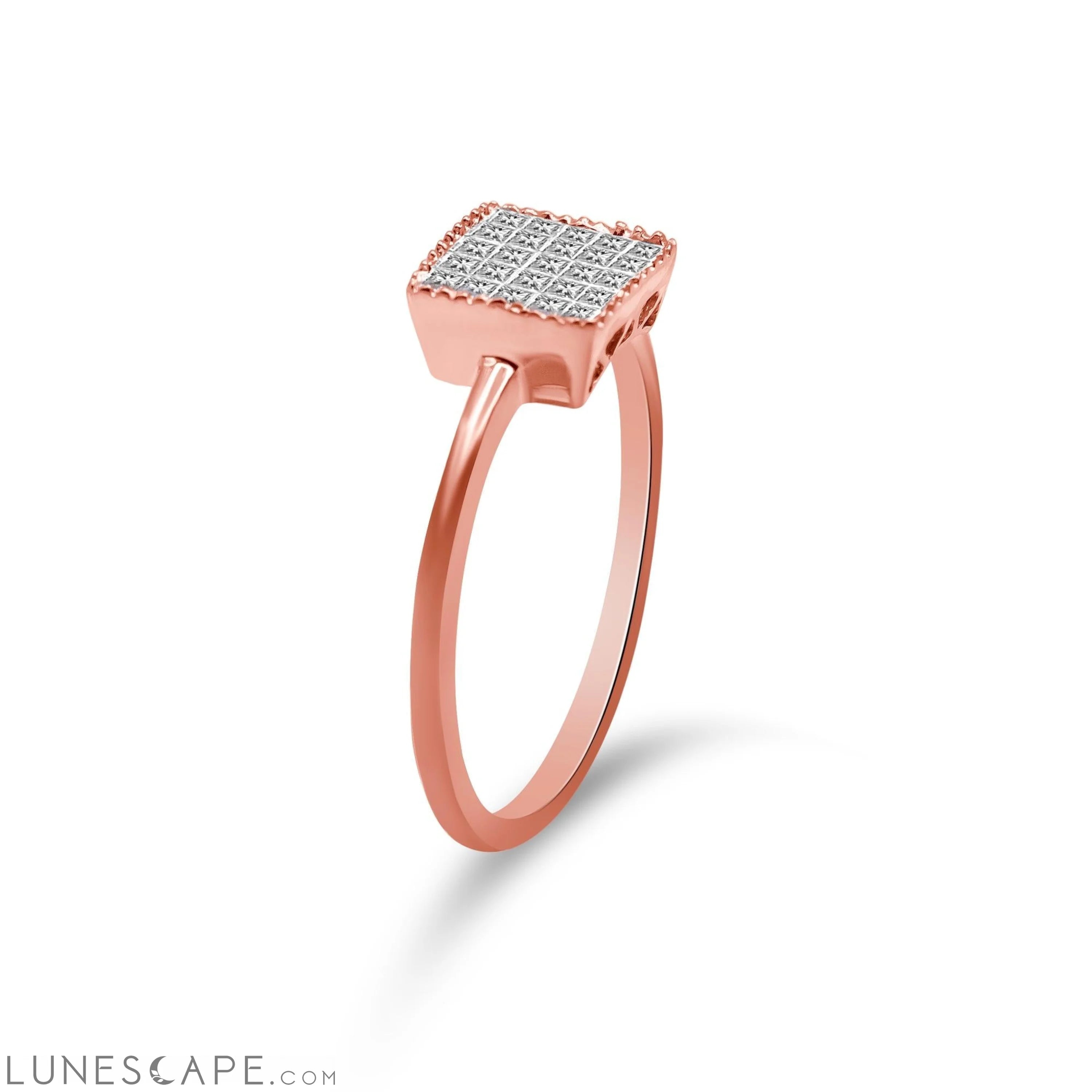 10K Rose Gold 1/3 Cttw Invisible Set Princess Cut Diamond Composite Square Shape Ring for Women (H-I Color, I1-I2 Clarit LUNESCAPE