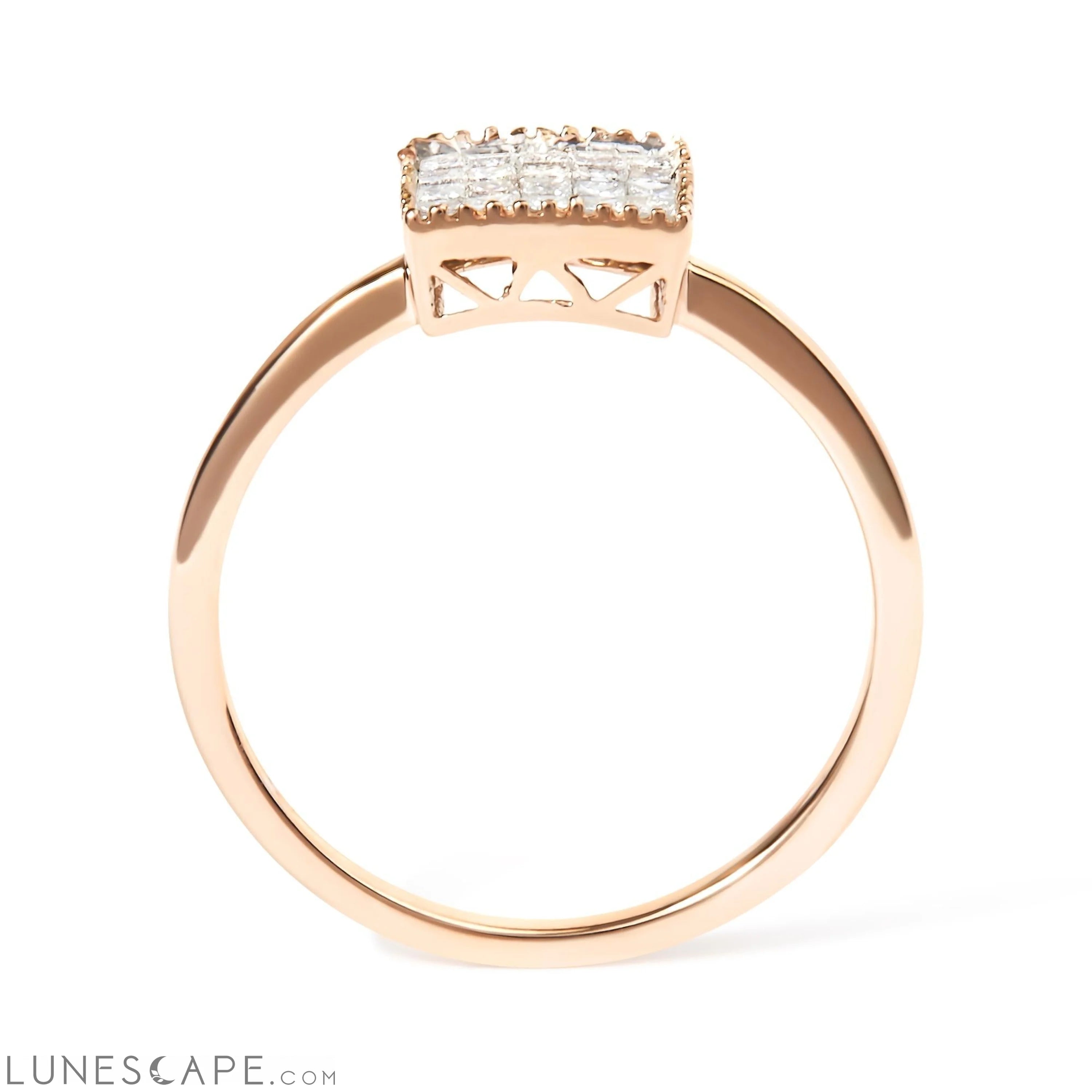 10K Rose Gold 1/3 Cttw Invisible Set Princess Cut Diamond Composite Square Shape Ring for Women (H-I Color, I1-I2 Clarit LUNESCAPE