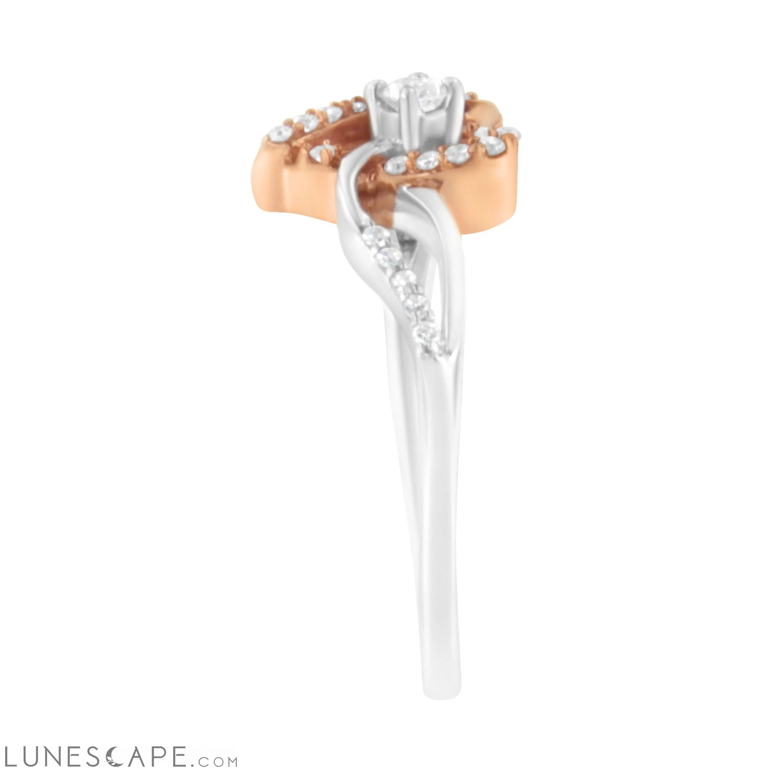 10K Rose Gold Plated .925 Sterling Silver 1/5 Cttw Diamond Two Tone Open Heart Promise or Fashion Ring (I-J Color, I2-I3 LUNESCAPE