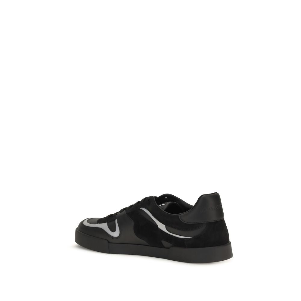 Dolce & Gabbana Black Calf Leather Bos Taurus Sneakers
