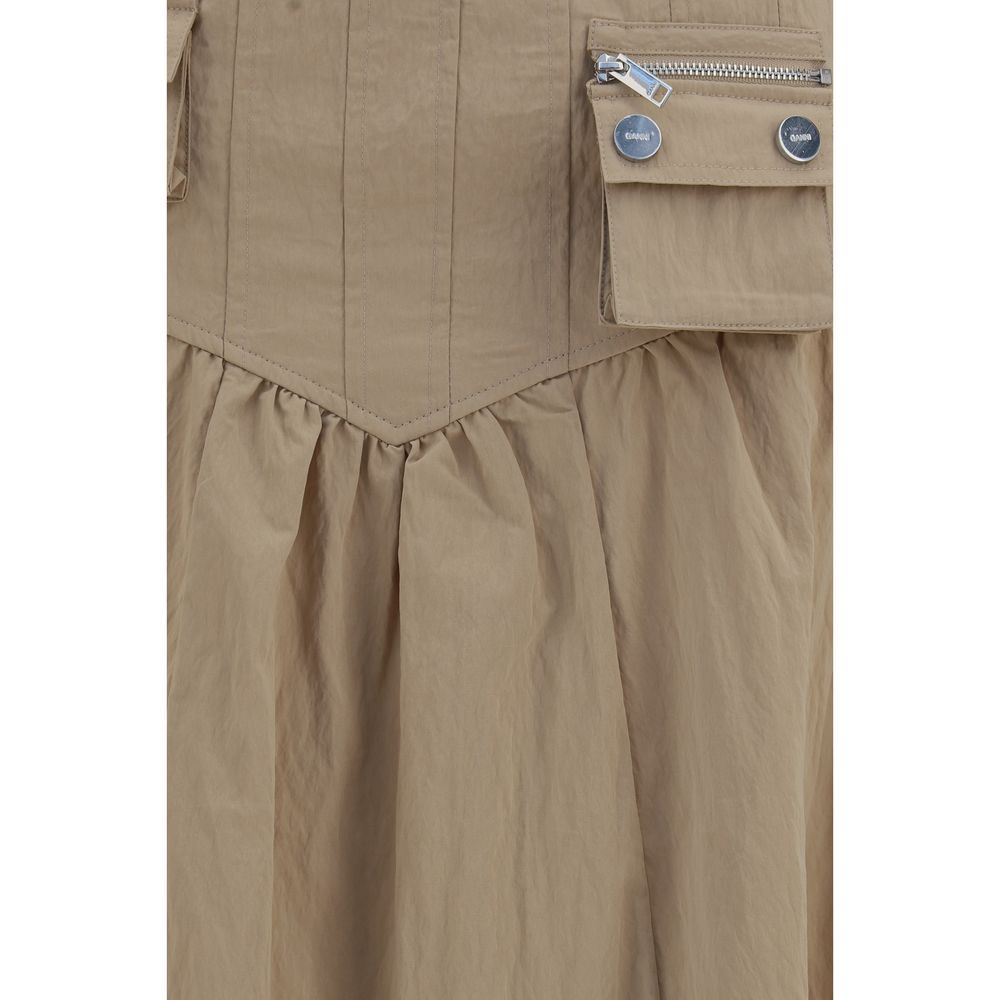 Ganni Beige Cotton Midi Skirt