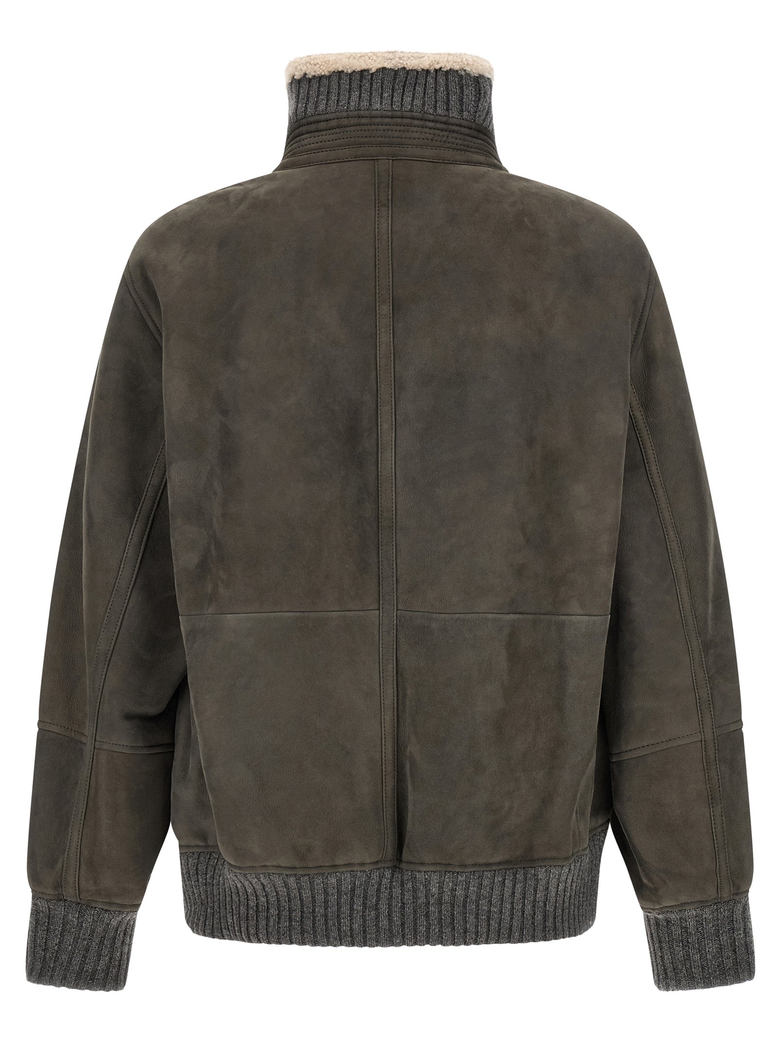 Brunello Cucinelli Gray Lamb Leather Leather Jacket