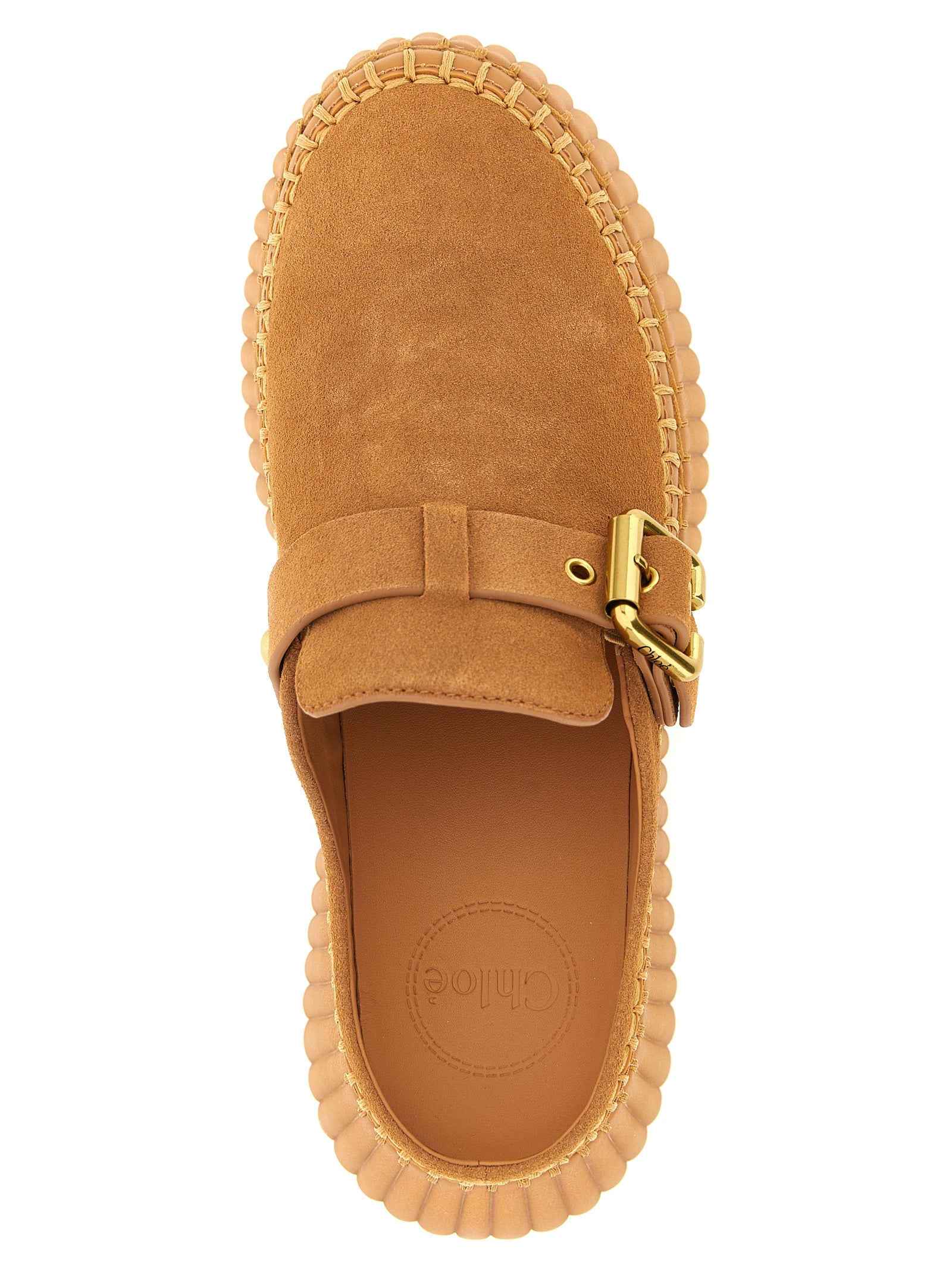 Chloé Beige Calfskin Platform Wedge Mules
