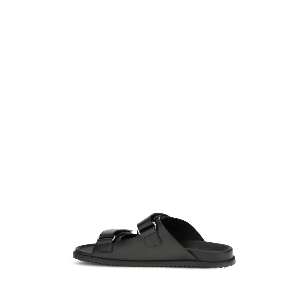 Dolce & Gabbana Black Calf Leather Bos Taurus Flat Sandals