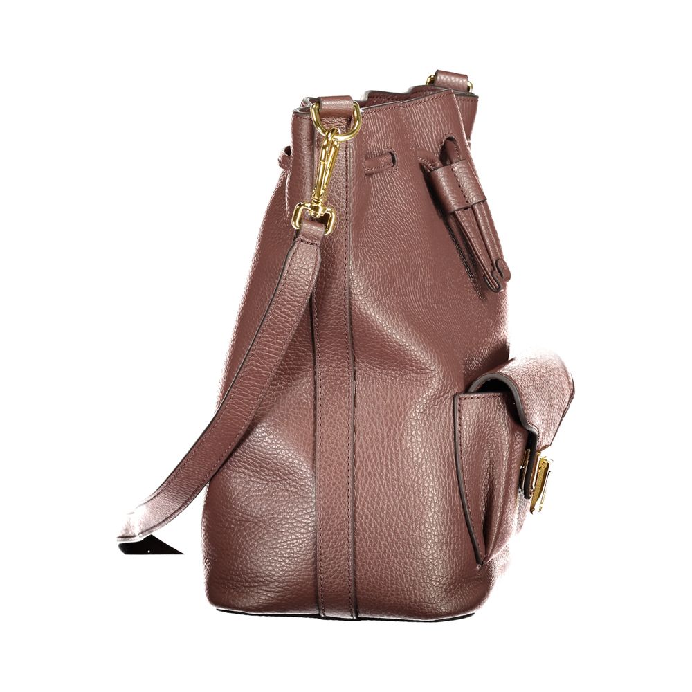Coccinelle Brown Leather Women's Bag with Drawstring Twist Closure and Pocket