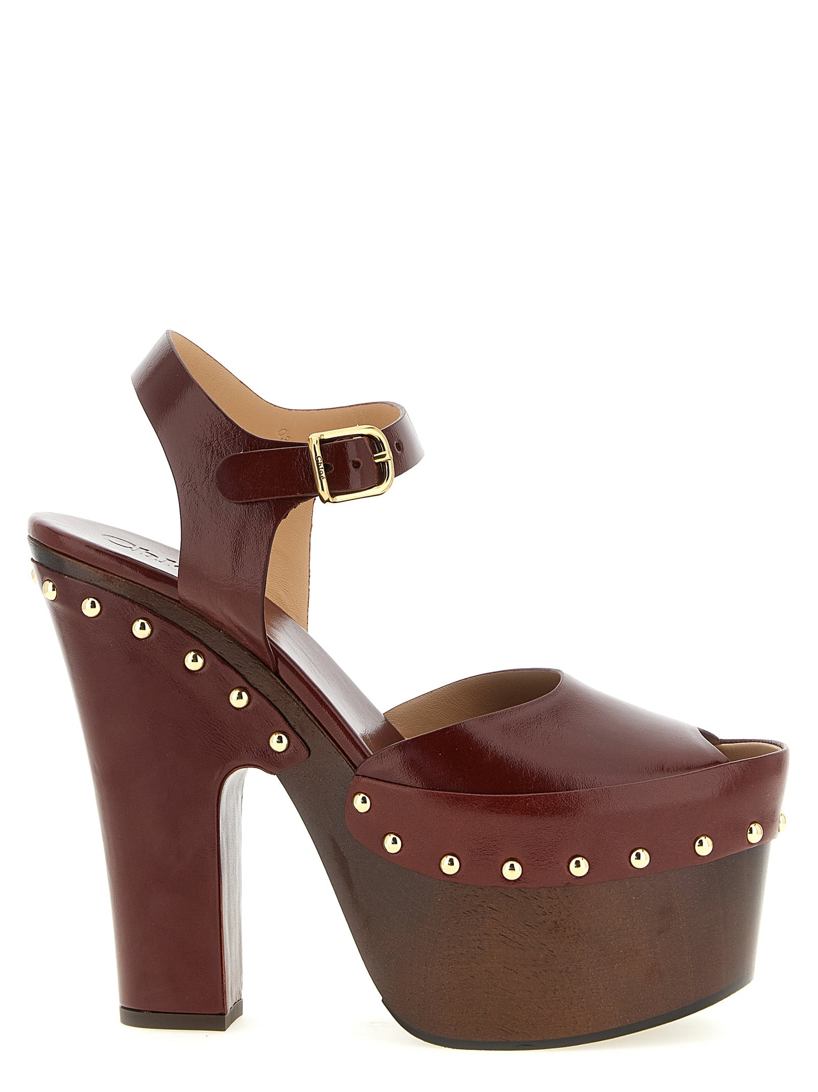 Chloé Bordeaux Lamb Leather Stiletto Heel Sandals