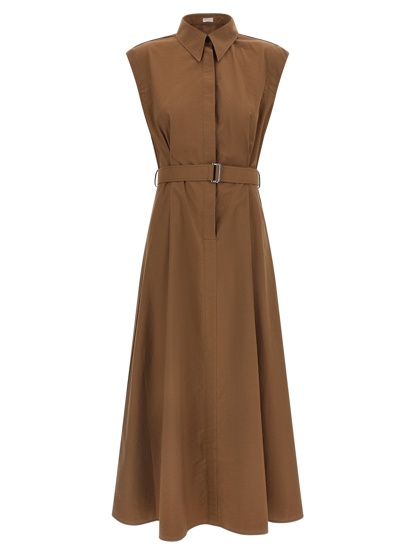 Brunello Cucinelli Brown Cotton Midi Dress