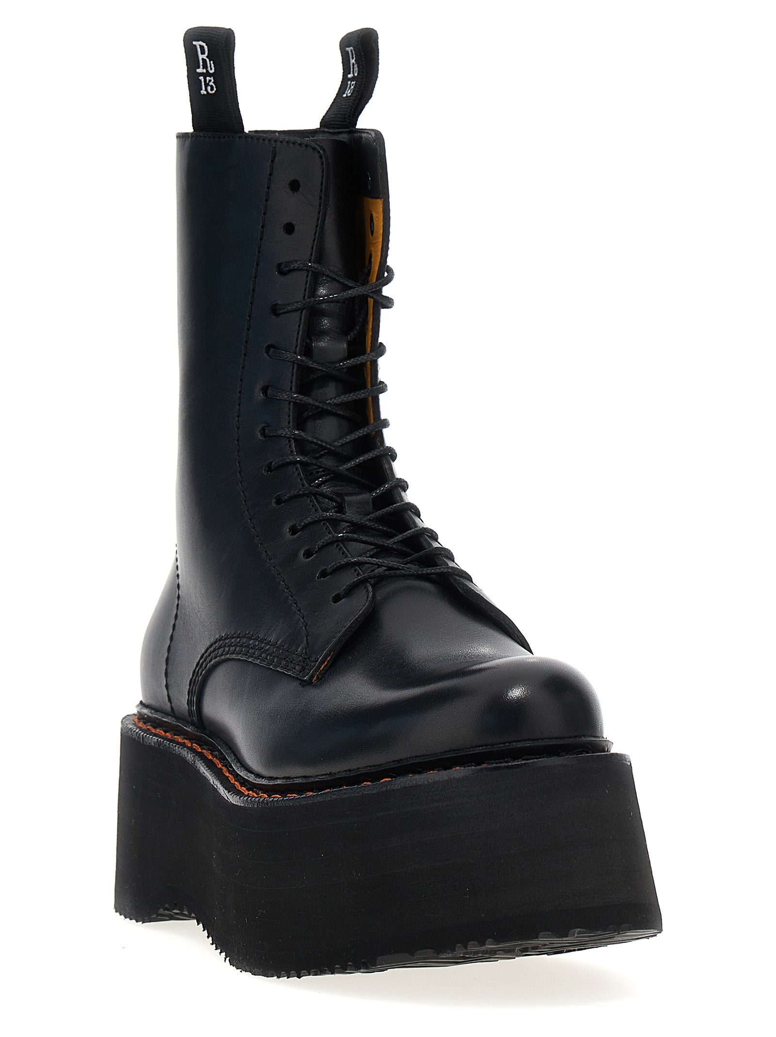 R13 Black Cowhide Lace-Up Boots