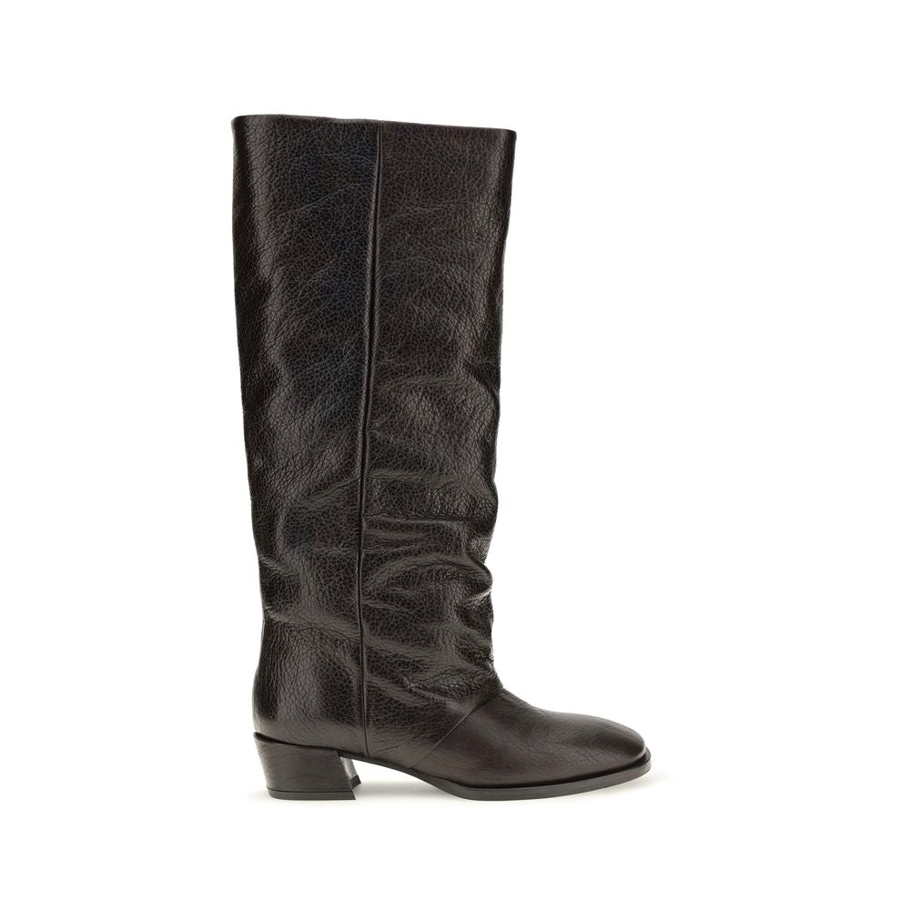 P.A.R.O.S.H. Brown Calf Leather Bos Taurus Flat Boots