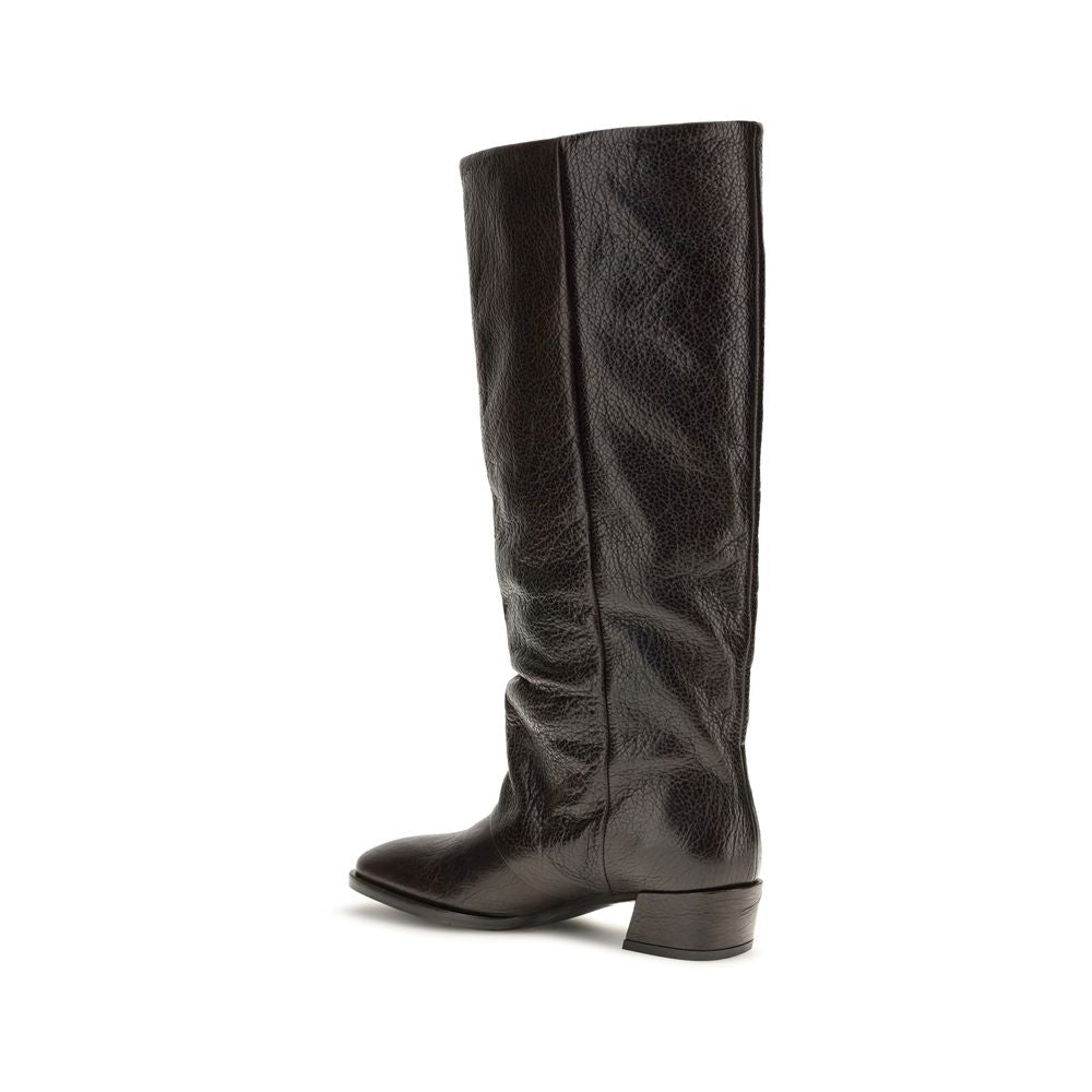 P.A.R.O.S.H. Brown Calf Leather Bos Taurus Flat Boots