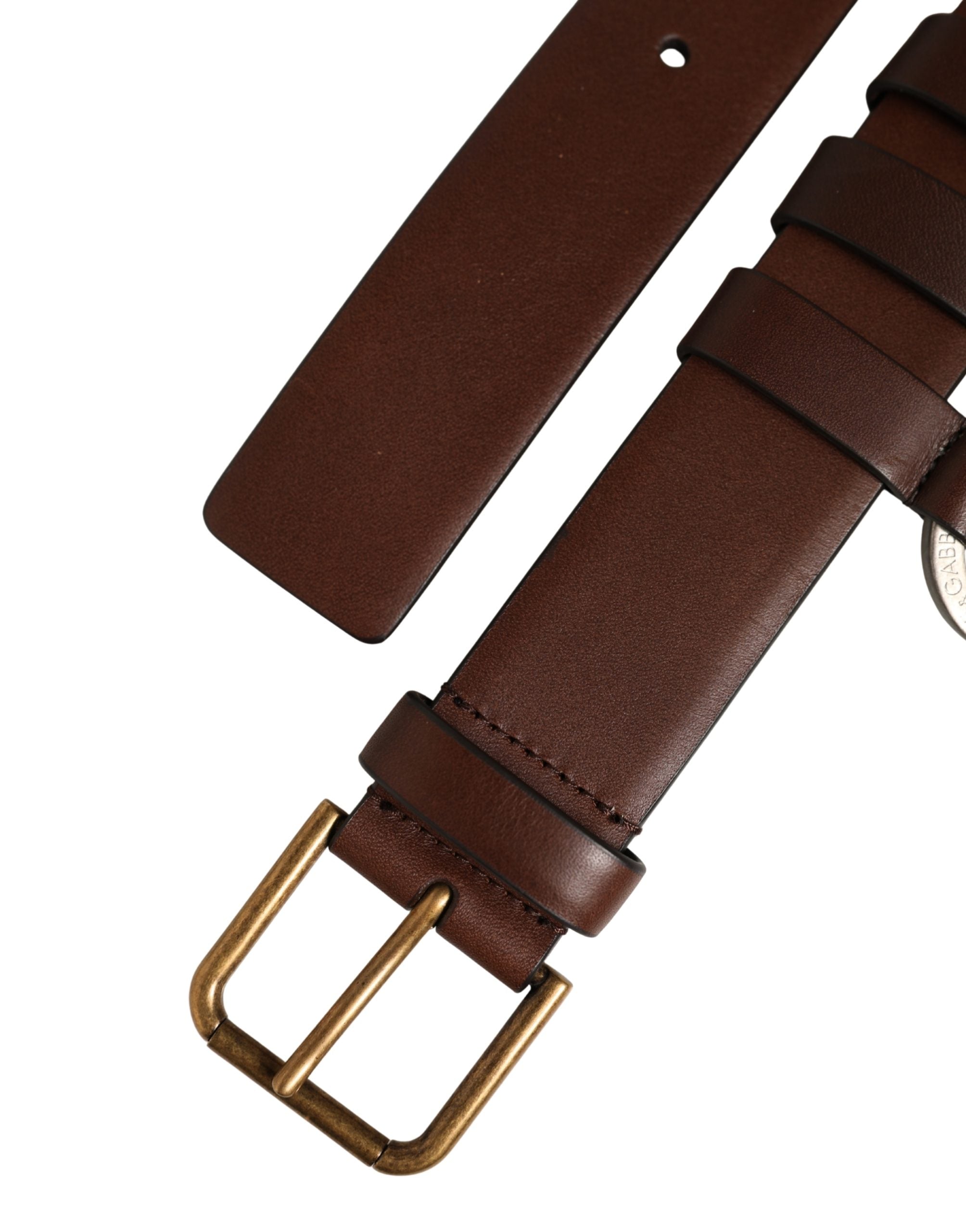 Dolce & Gabbana Men Brown Leather Gold Buckle Carabine Belt