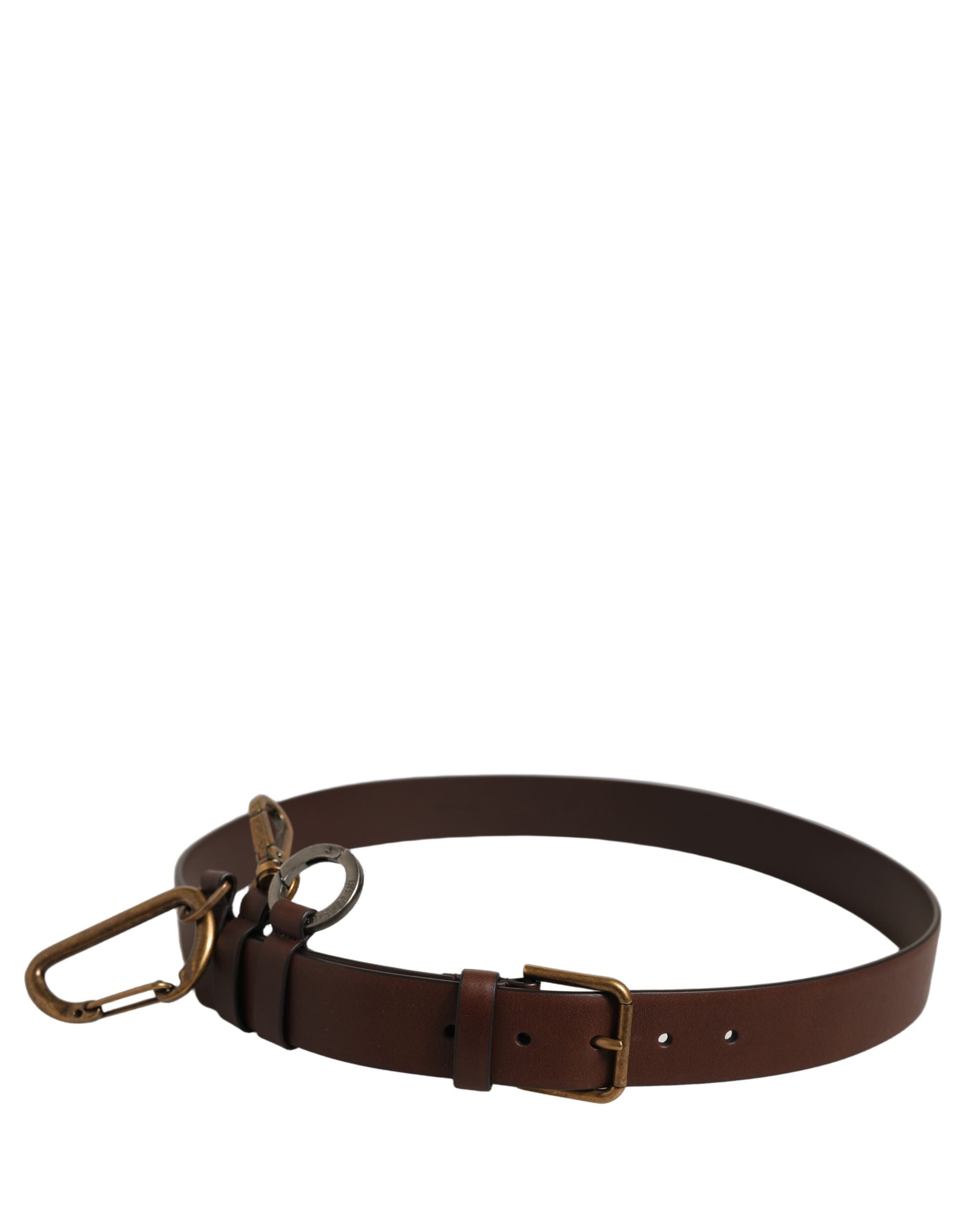 Dolce & Gabbana Men Brown Leather Gold Buckle Carabine Belt