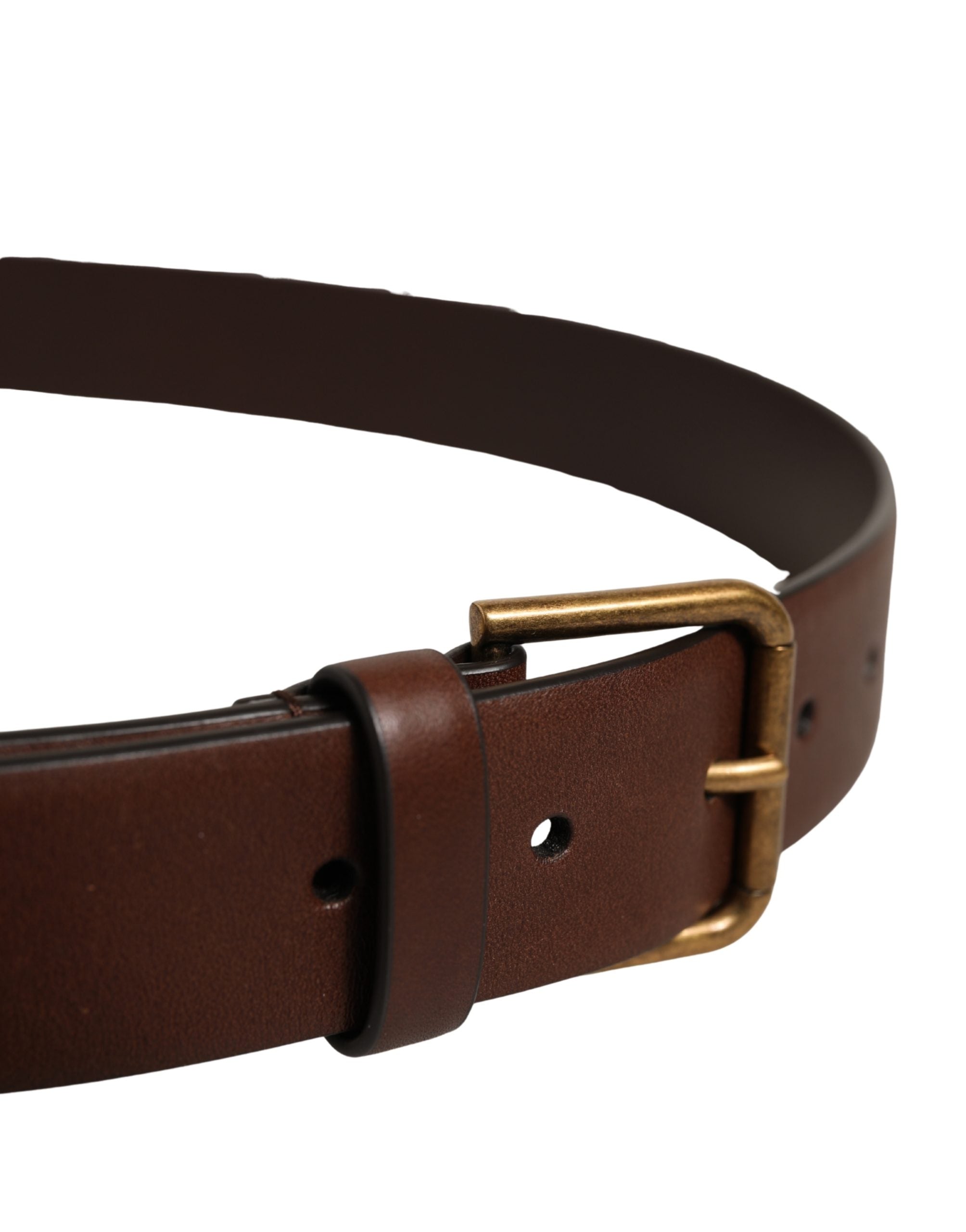 Dolce & Gabbana Men Brown Leather Gold Buckle Carabine Belt
