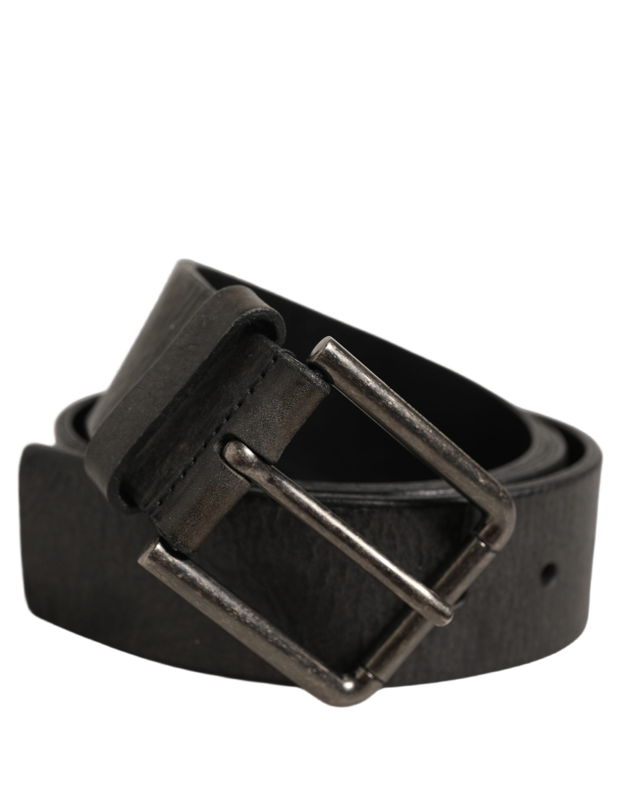 Dolce & Gabbana Black Leather Brushed Metal Buckle Men Belt