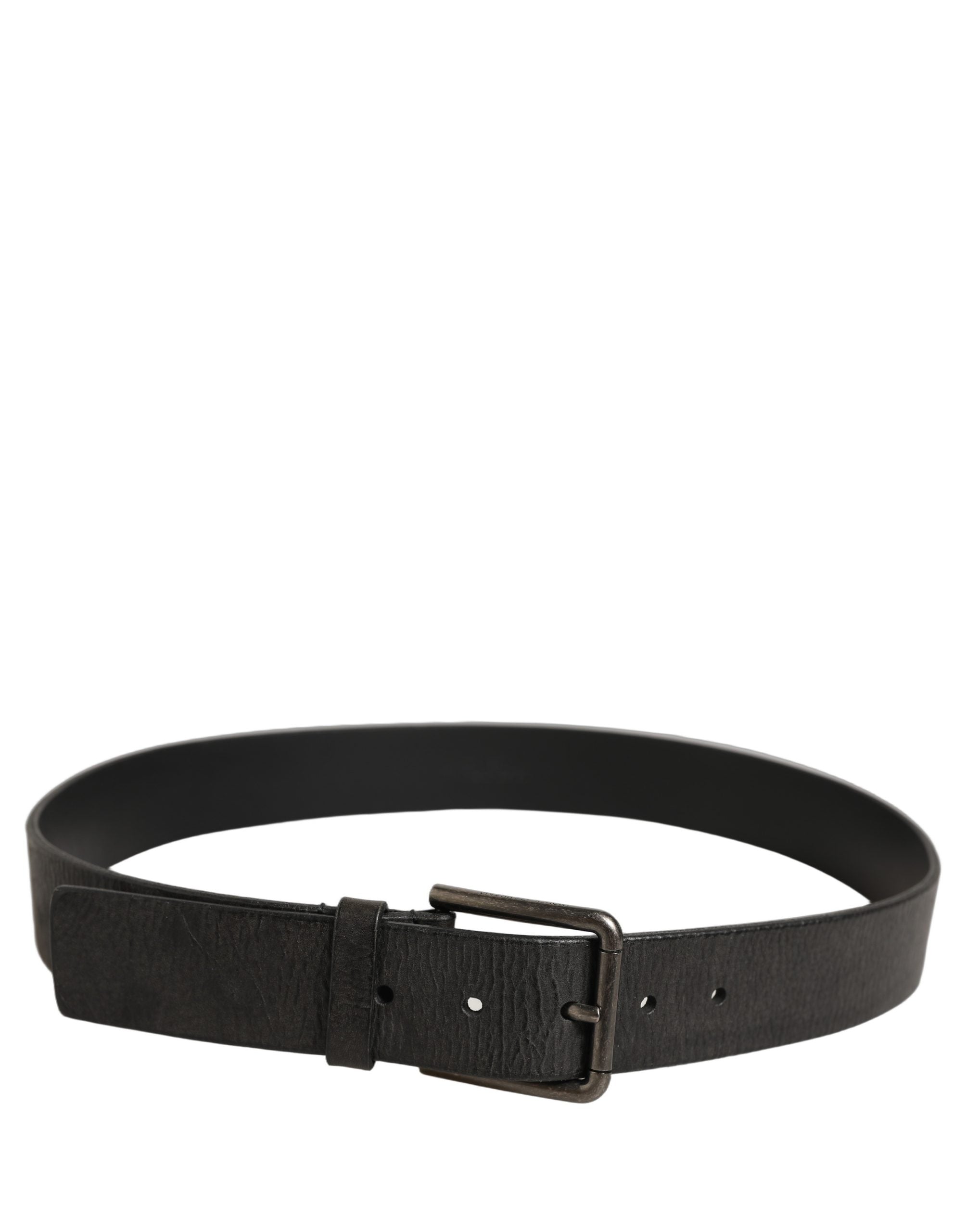 Dolce & Gabbana Black Leather Brushed Metal Buckle Men Belt