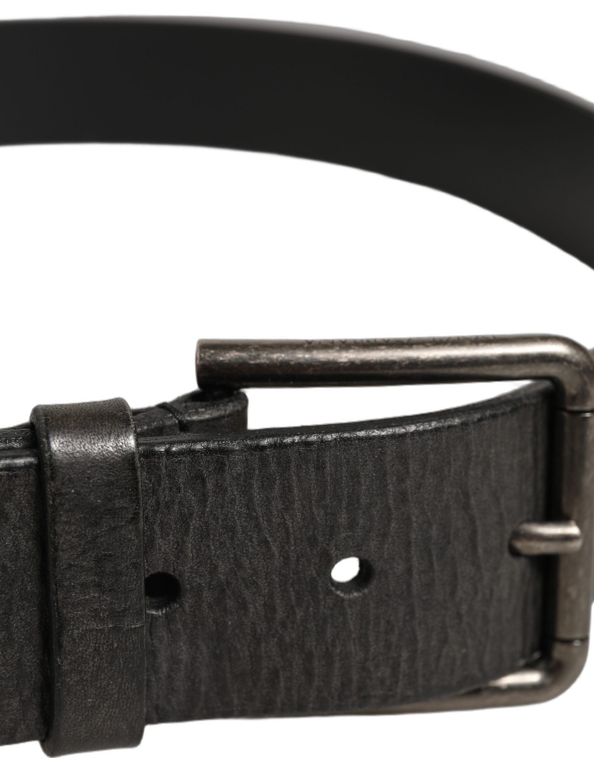 Dolce & Gabbana Black Leather Brushed Metal Buckle Men Belt