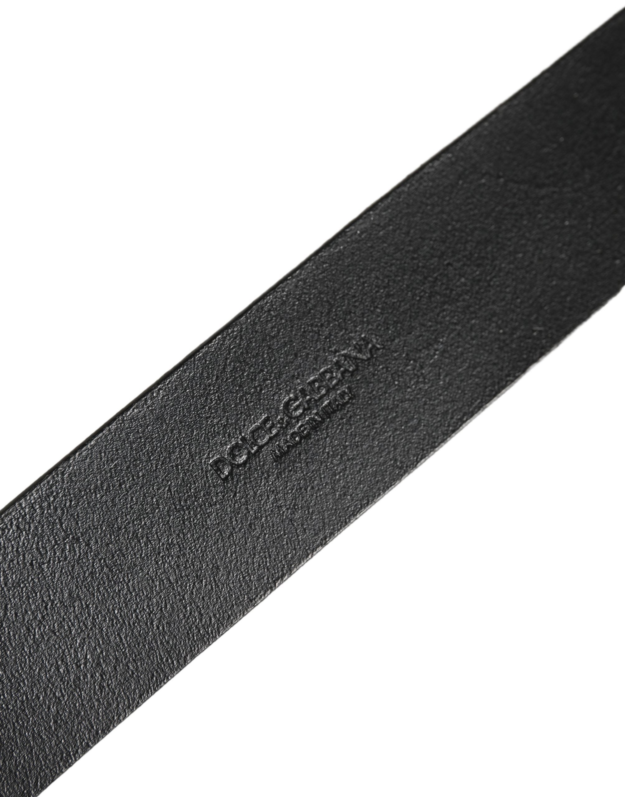 Dolce & Gabbana Black Leather Brushed Metal Buckle Men Belt