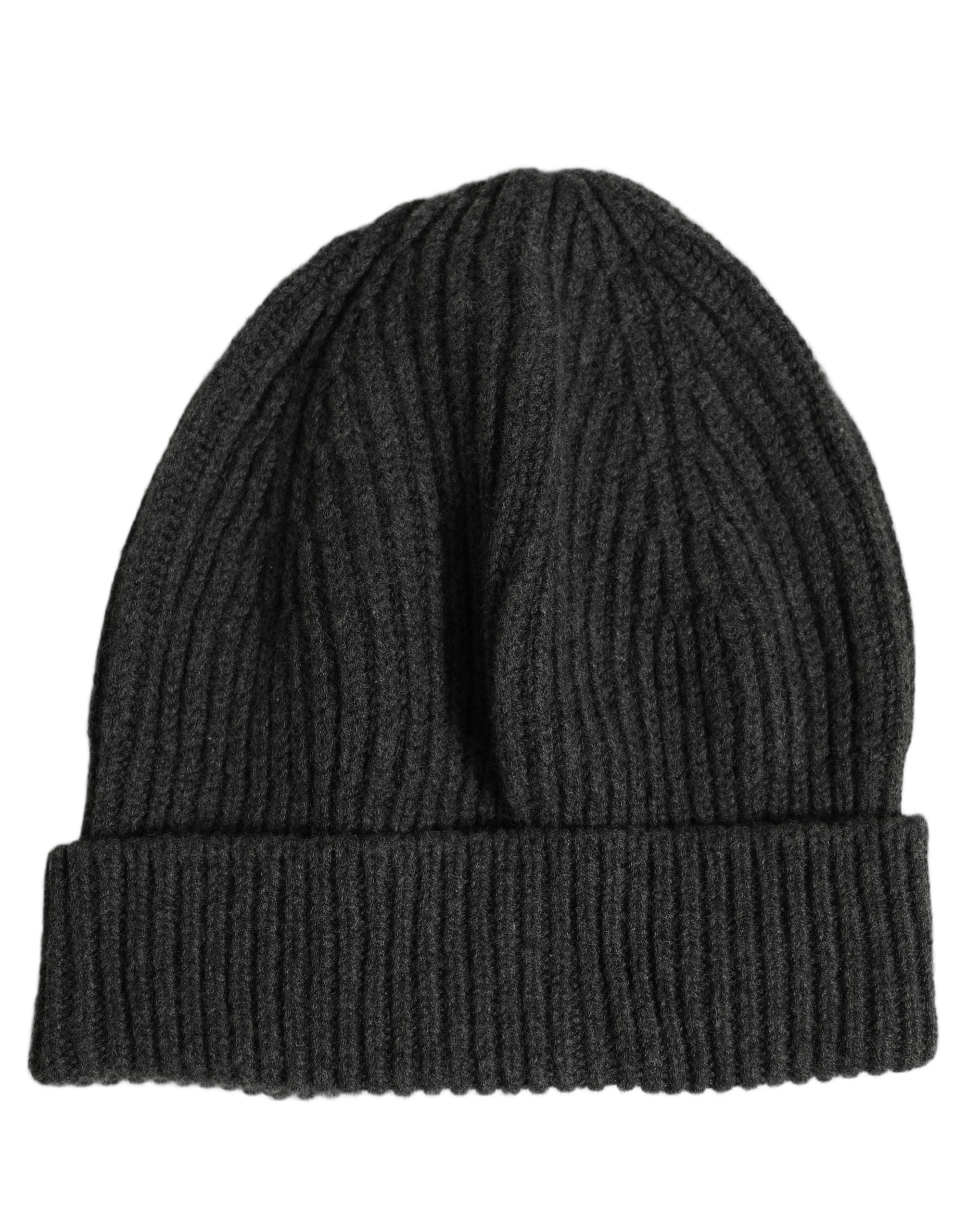 Dolce & Gabbana Men Charcoal Grey Ribbed Wool Knit Beanie One Size Hat
