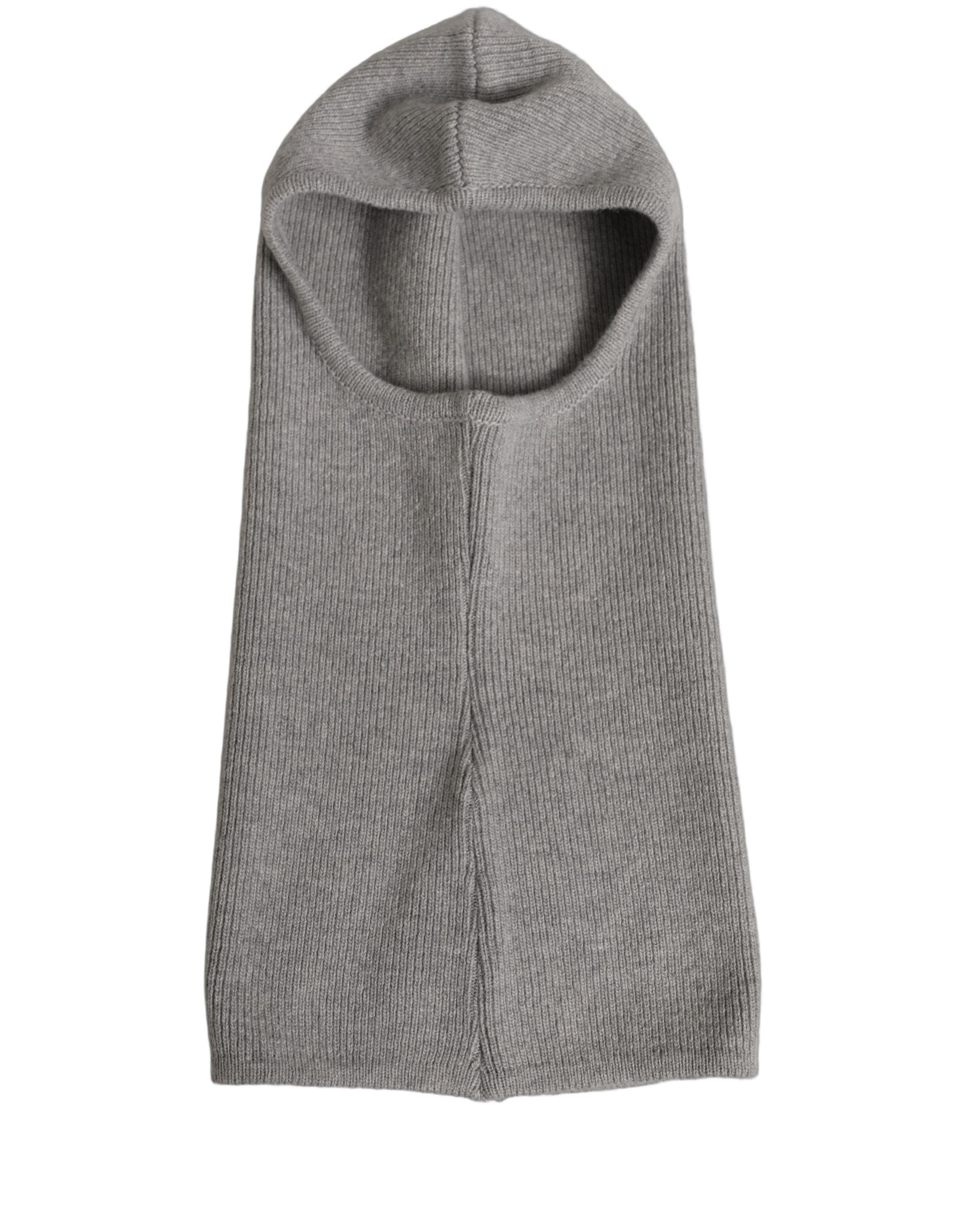 Dolce & Gabbana Men Grey Wool Ribbed Knit Balaclava Wrap One Size Hat