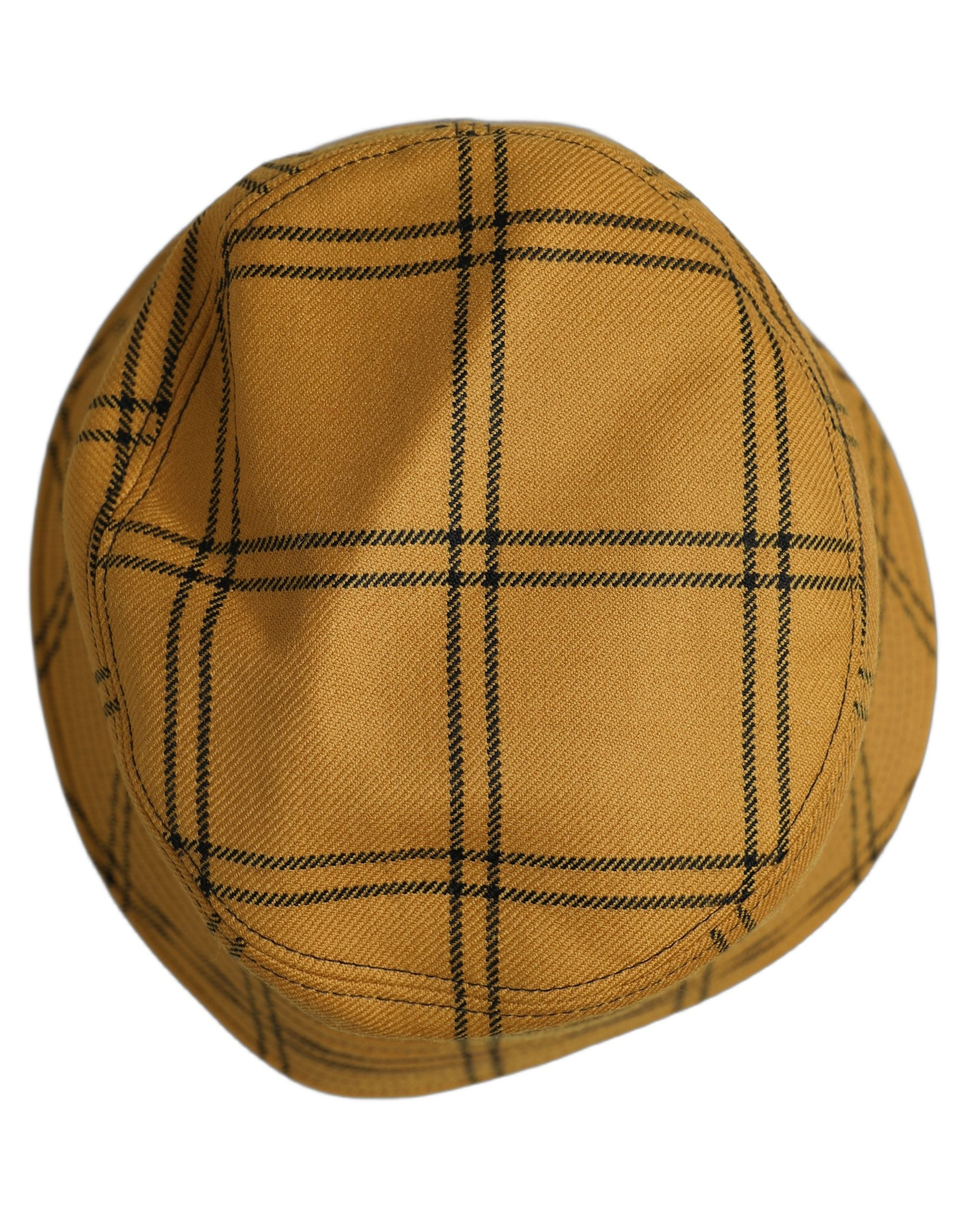 Dolce & Gabbana Men Dark Yellow Check Wide Brim Bucket Cap Hat