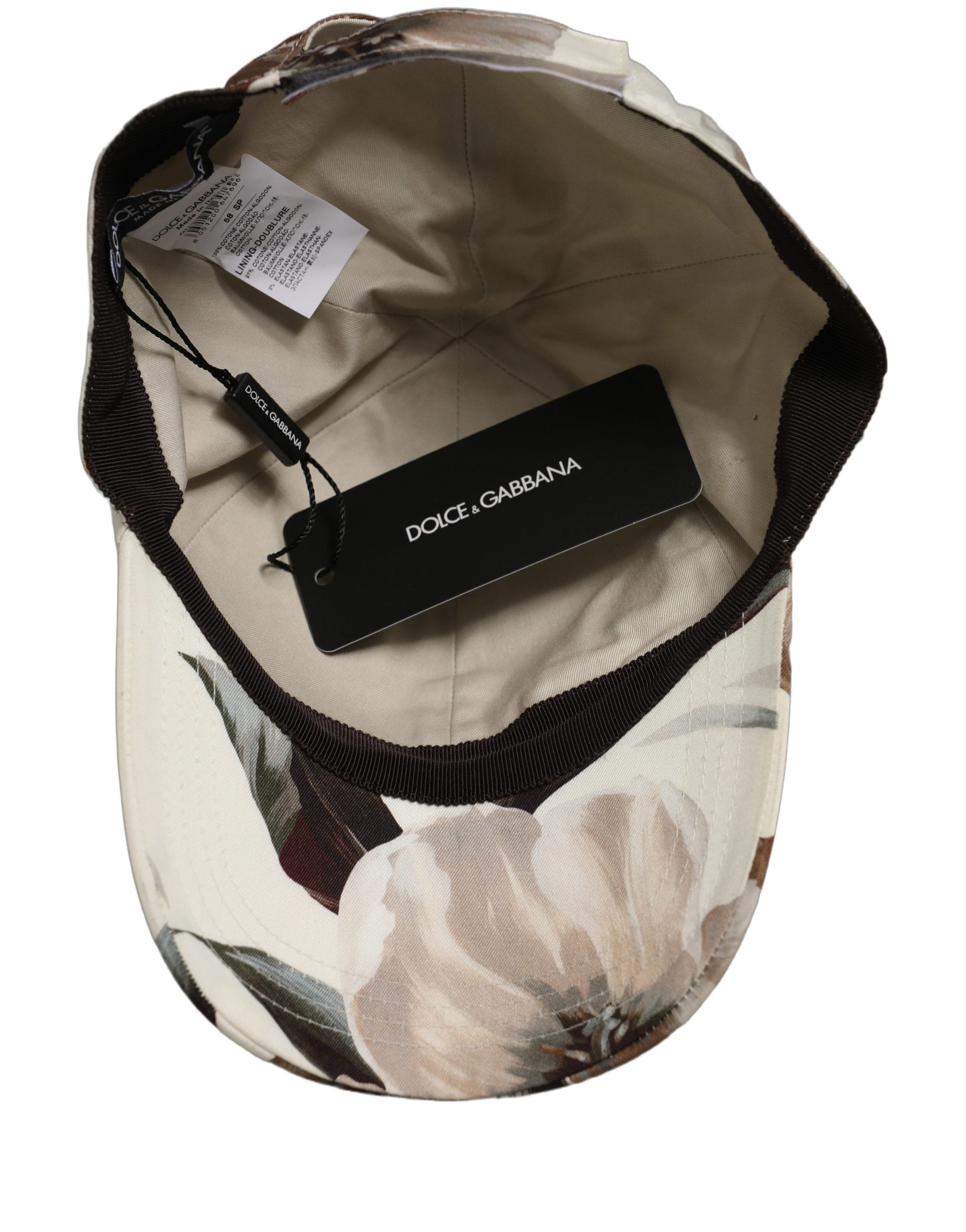 Dolce & Gabbana Men Beige Floral Cotton Baseball Capello Hat