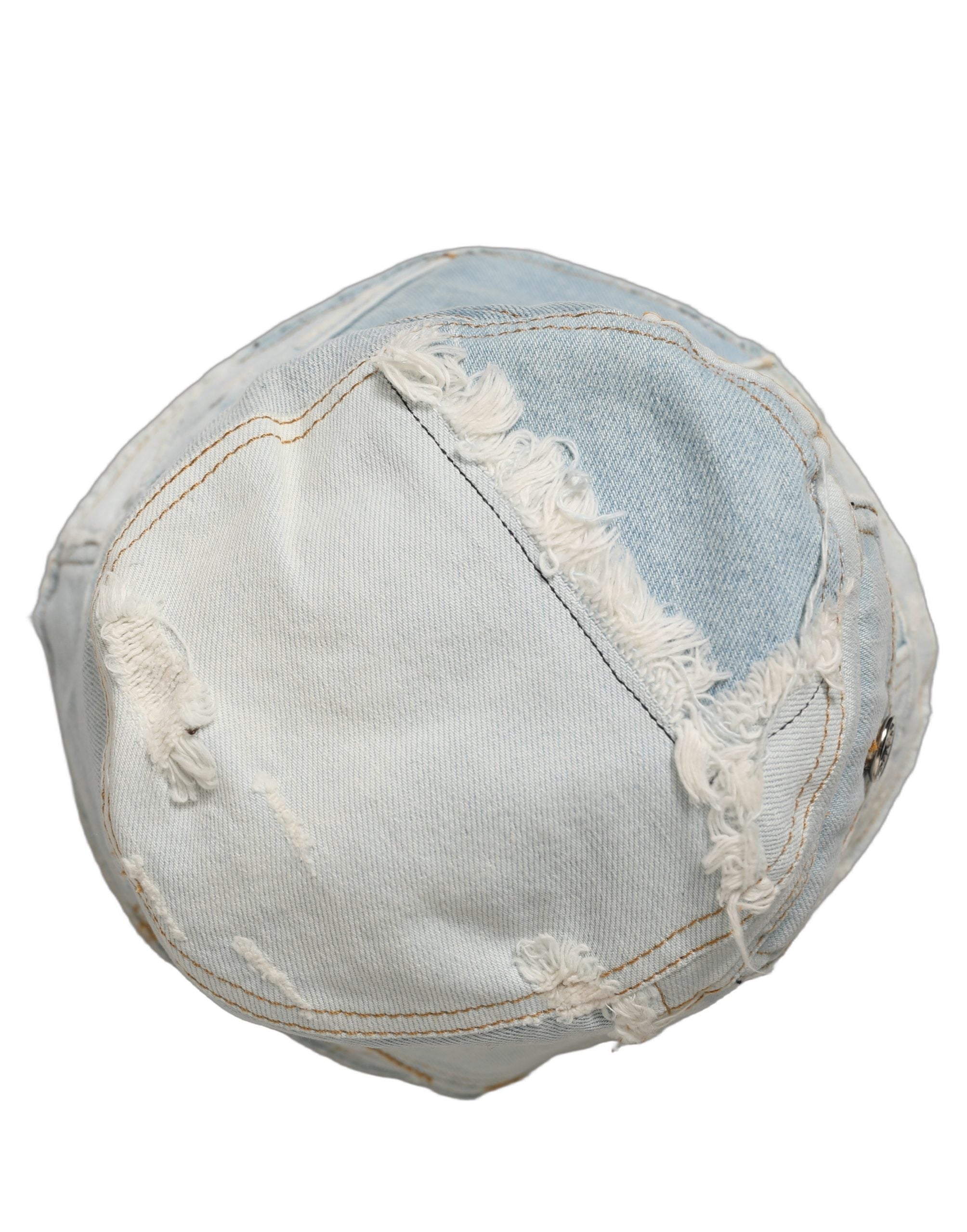 Dolce & Gabbana Men Blue Patchwork Cotton Denim Bucket Cap Hat