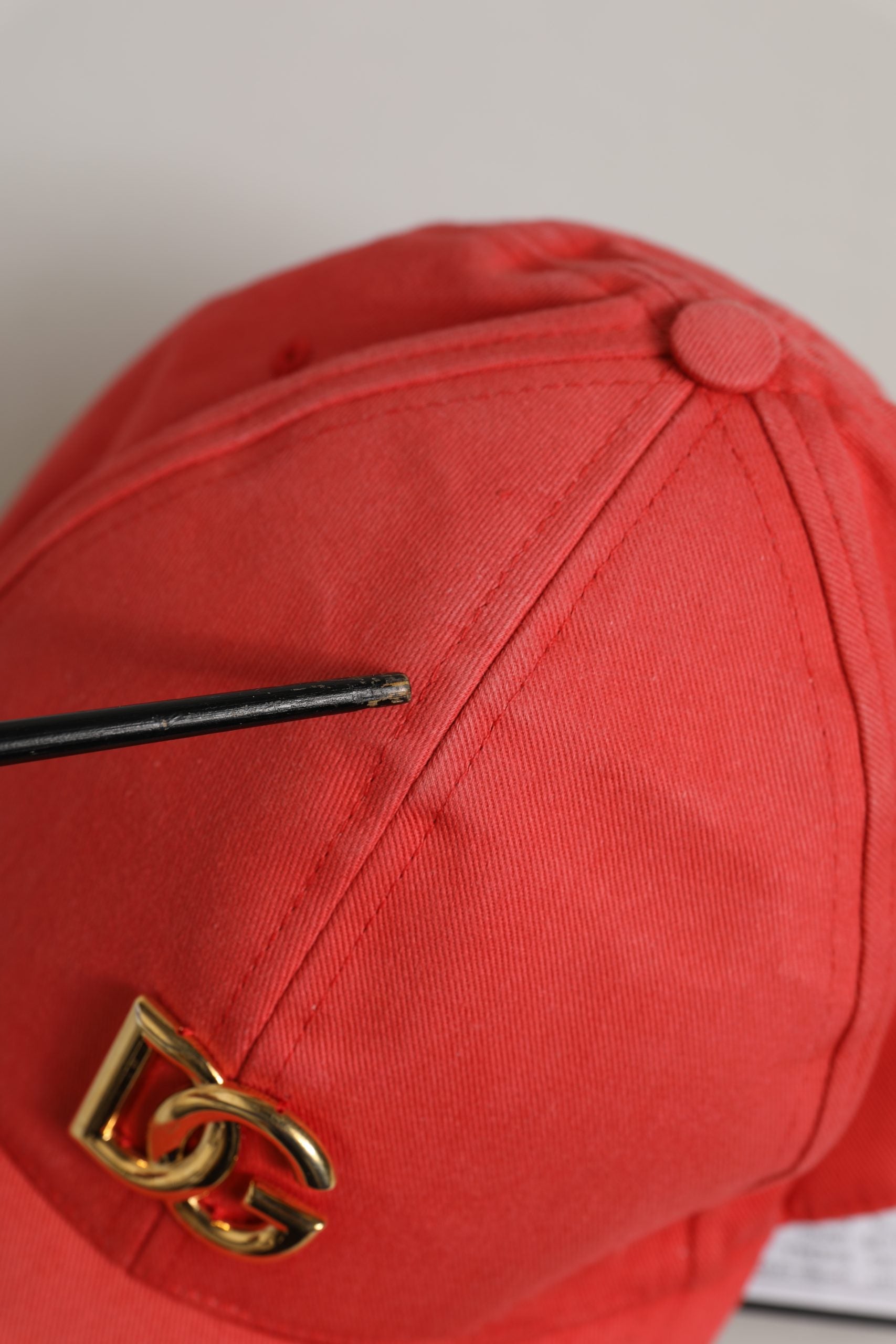Dolce & Gabbana Men Red Cotton DG Logo Plaque Baseball Cap Hat