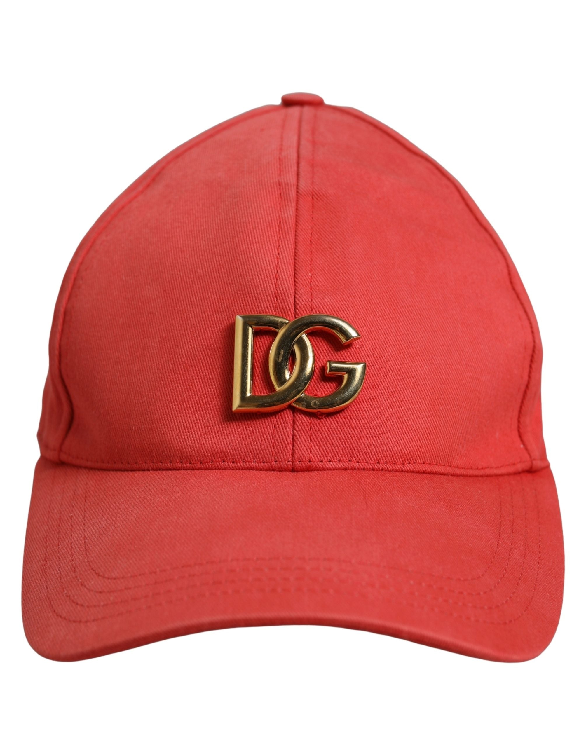 Dolce & Gabbana Men Red Cotton DG Logo Plaque Baseball Cap Hat