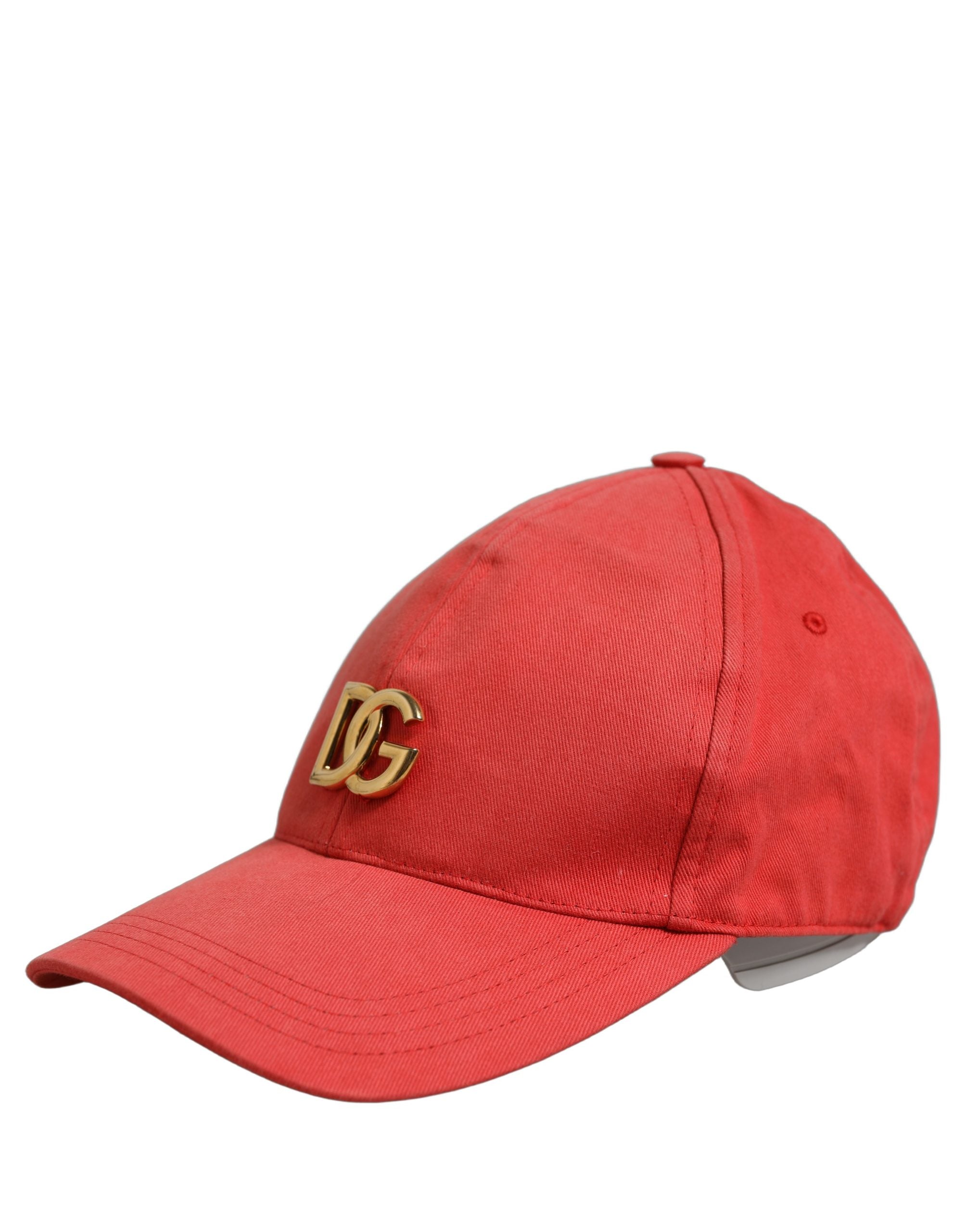 Dolce & Gabbana Men Red Cotton DG Logo Plaque Baseball Cap Hat